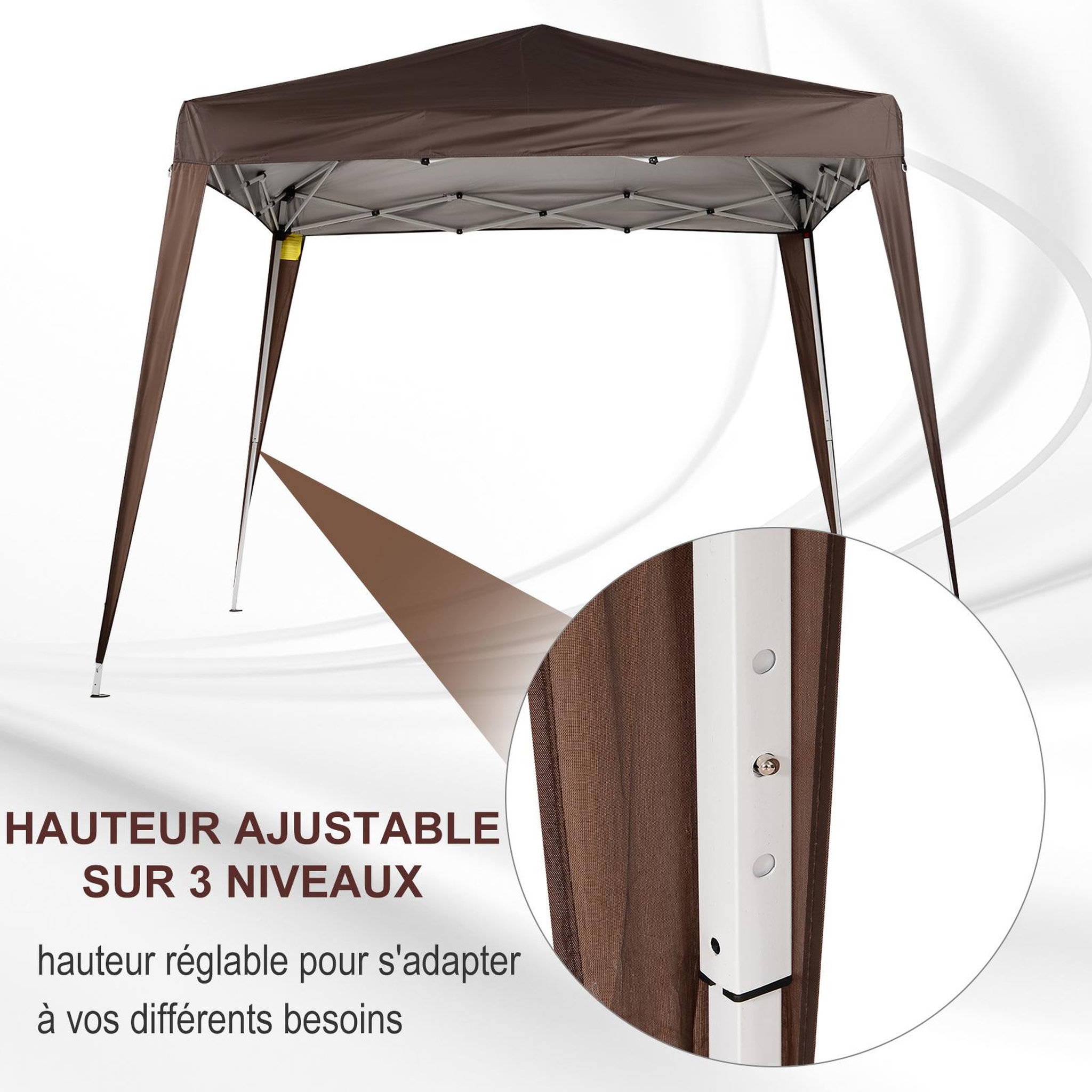 Voir la diapositive 4 : OUTSUNNY Tonnelle barnum de jardin pop-up pliant 2,4L x 2,4l x 2,5H m acier polyester imperméabilisé anti UV avec sac de transport chocolat