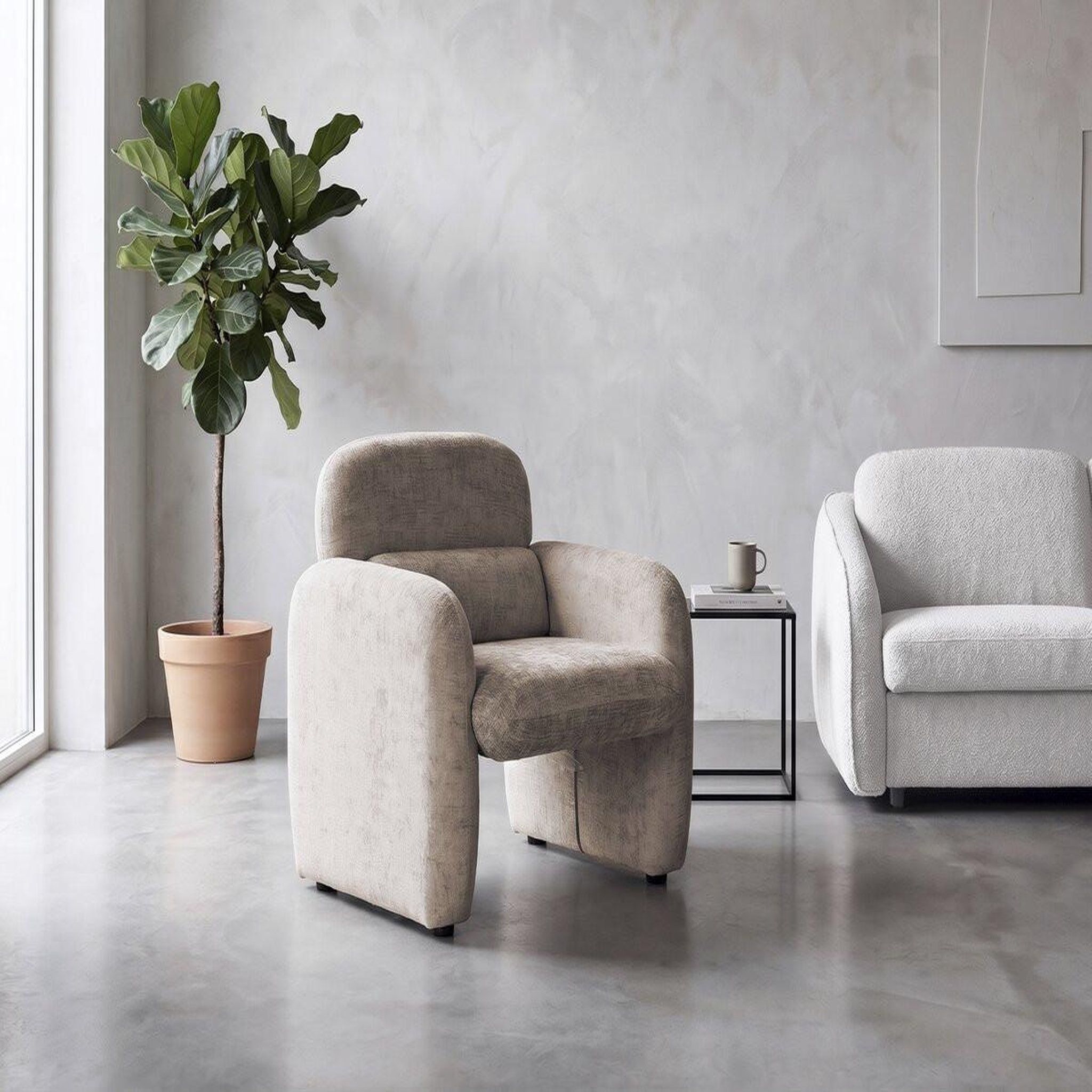 Voir la diapositive 2 : Habitat et Jardin Fauteuil lounge en tissu chiné  cozmo  - 78 x 79 x 77 cm - beige
