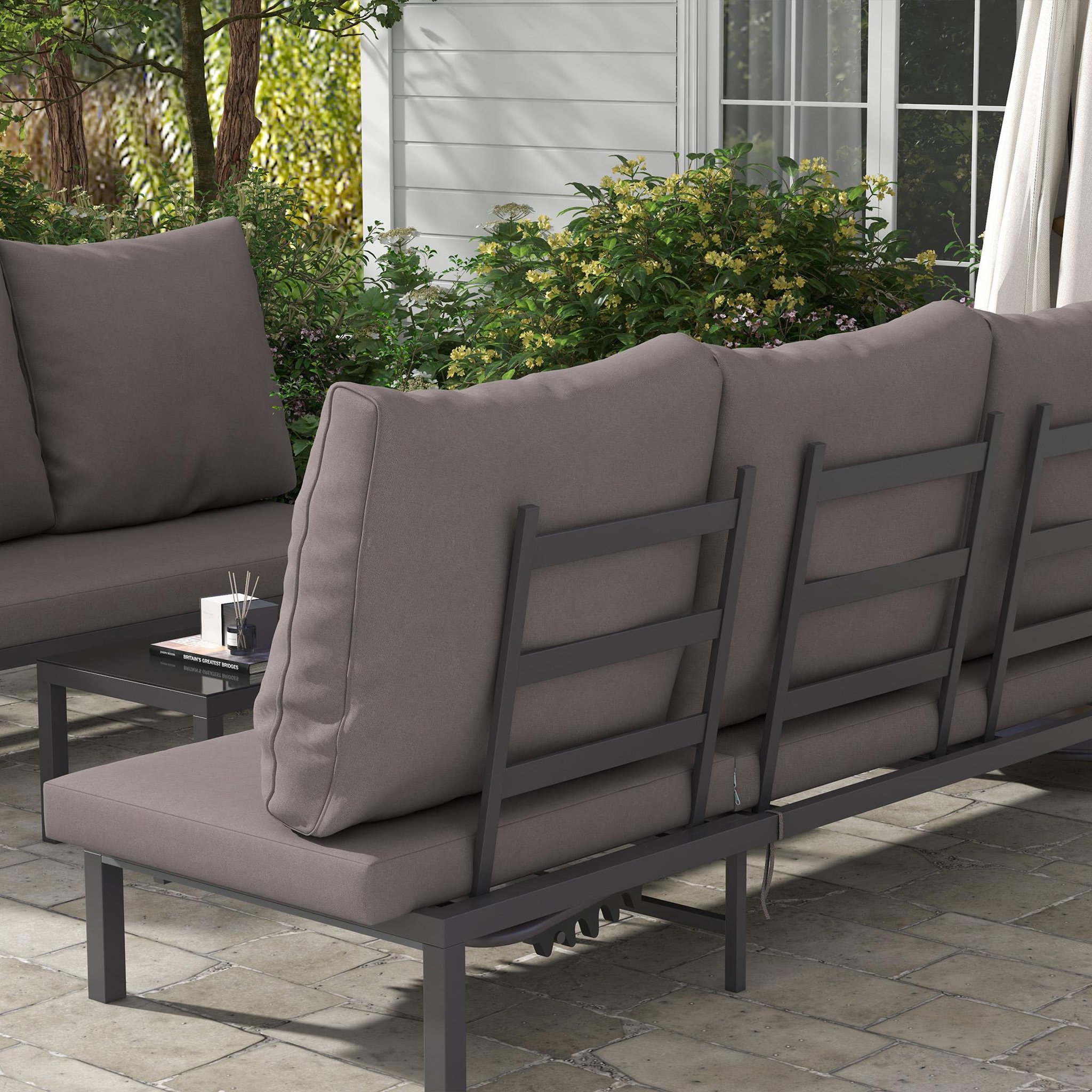 Voir la diapositive 4 : OUTSUNNY Ensemble de 2 bains de soleil inclinables avec matelas déhoussables