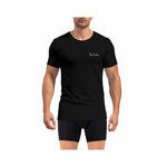 PIERRE CARDIN T-shirt homme en col rond avec broderie signature sur la poitrine. Coloris disponibles : Noir