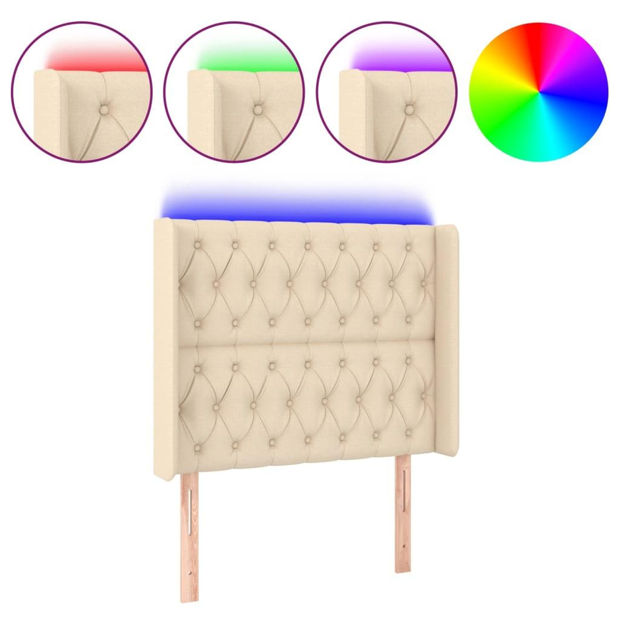 Voir la diapositive 2 : VIDAXL Tete de lit a LED Creme 103x16x118/128 cm Tissu
