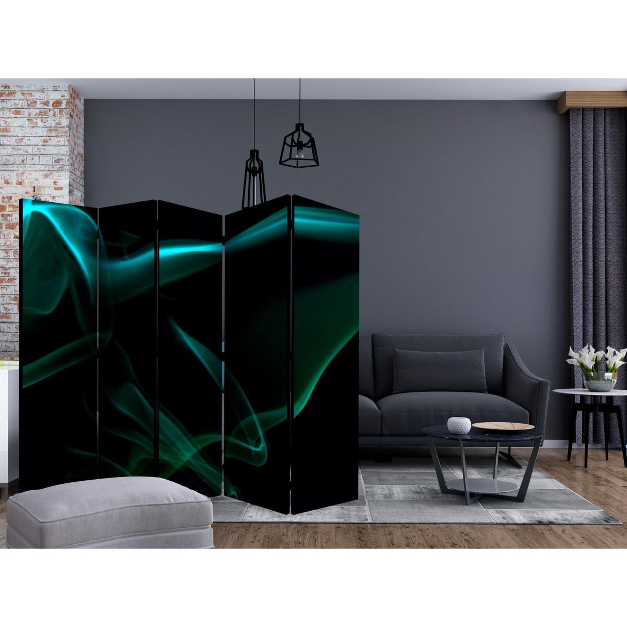 Voir la diapositive 2 : Paris Prix Paravent 5 volets  blue smoke waves  172x225cm