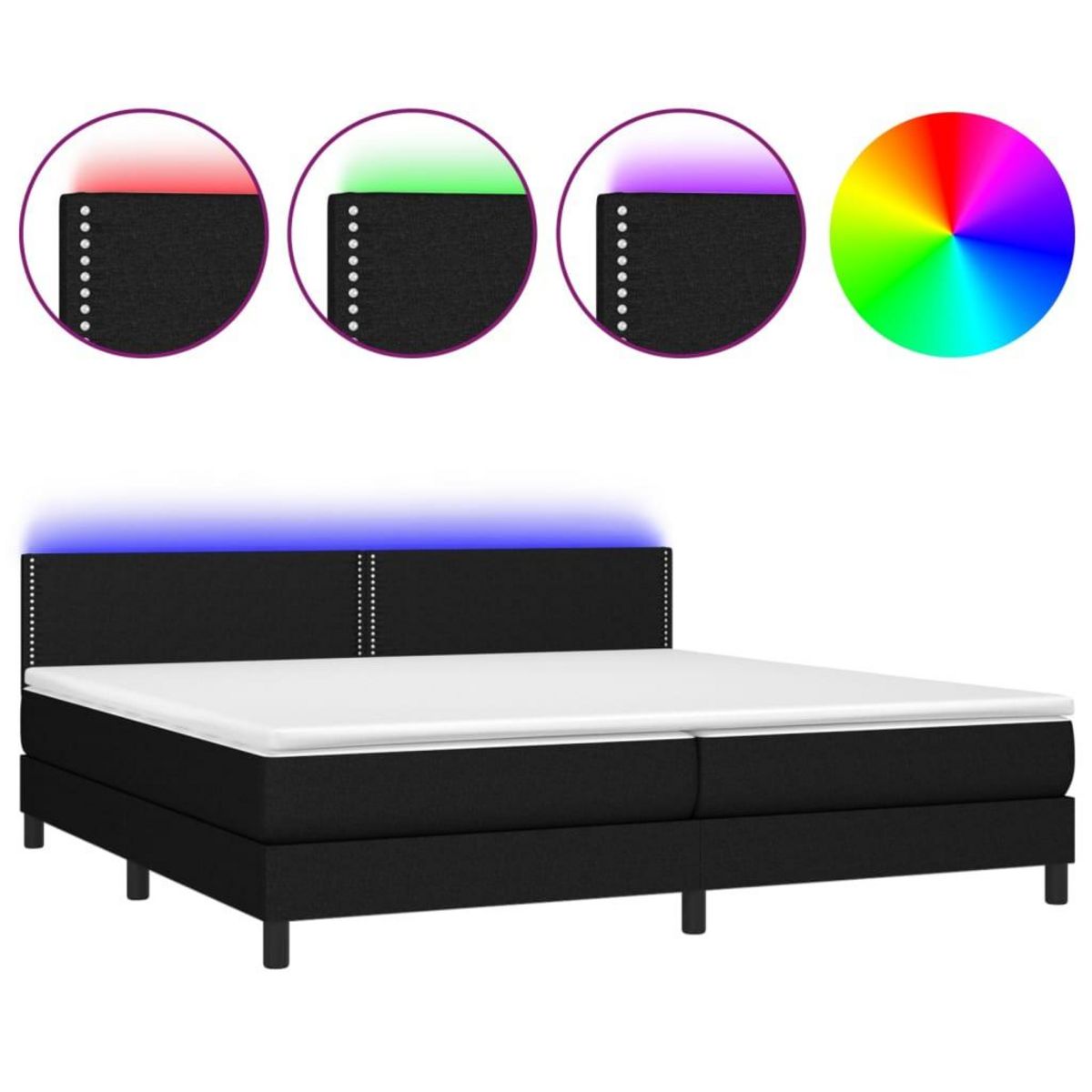 VIDAXL Sommier a lattes de lit et matelas et LED Noir 200x200 cm Tissu