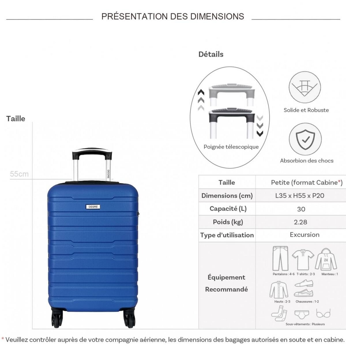 Degré Valise cabine passe-partout rigide 55cm