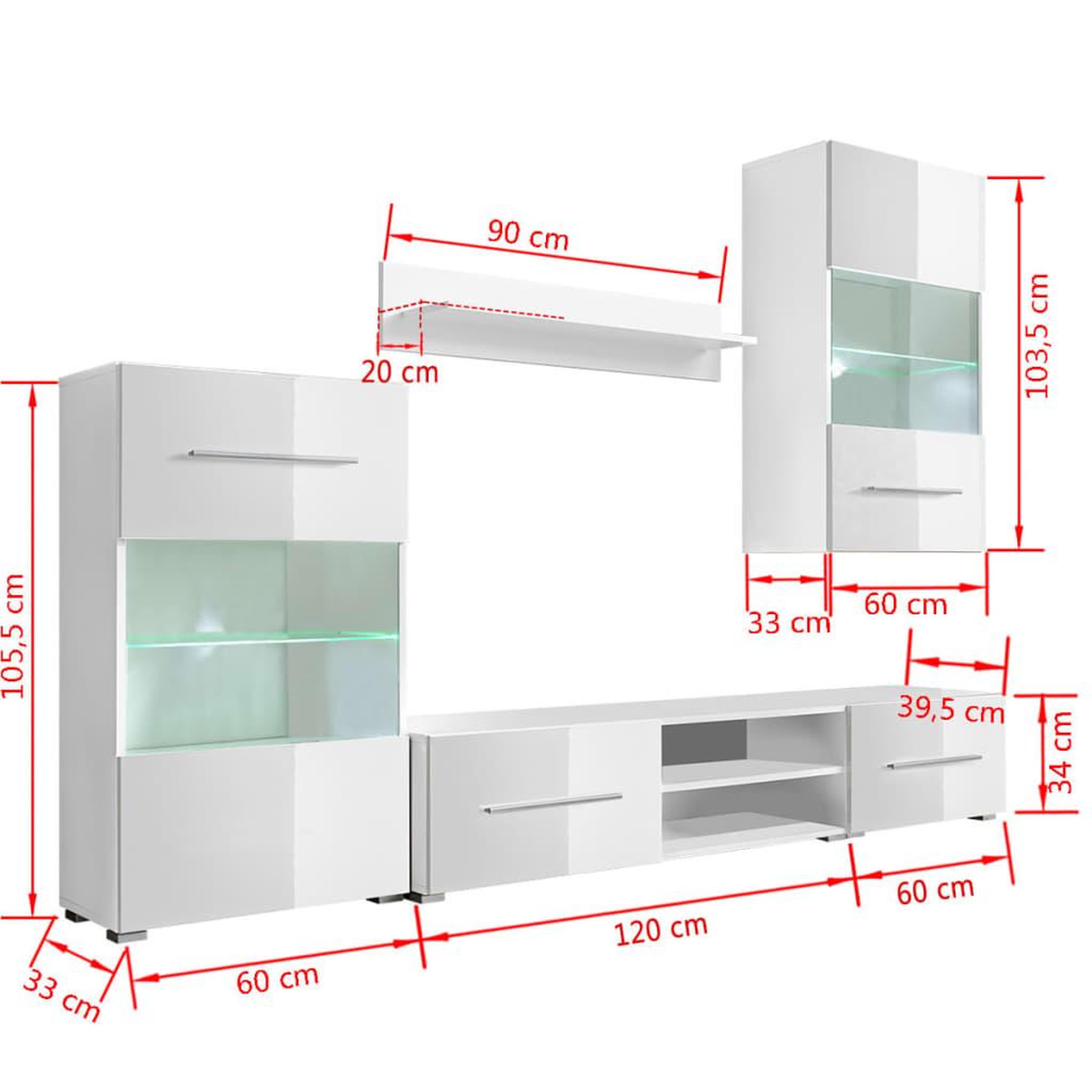 Voir la diapositive 6 : VIDAXL Meuble TV mural avec eclairage LED 5 pieces Blanc