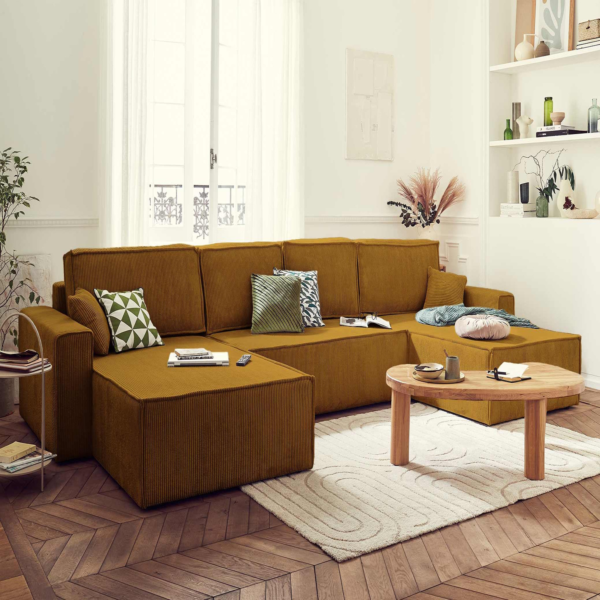 Voir la diapositive 5 : BEST MOBILIER Dellia - canapé panoramique en u - 7 places - convertible - avec coffre - en velours côtelé