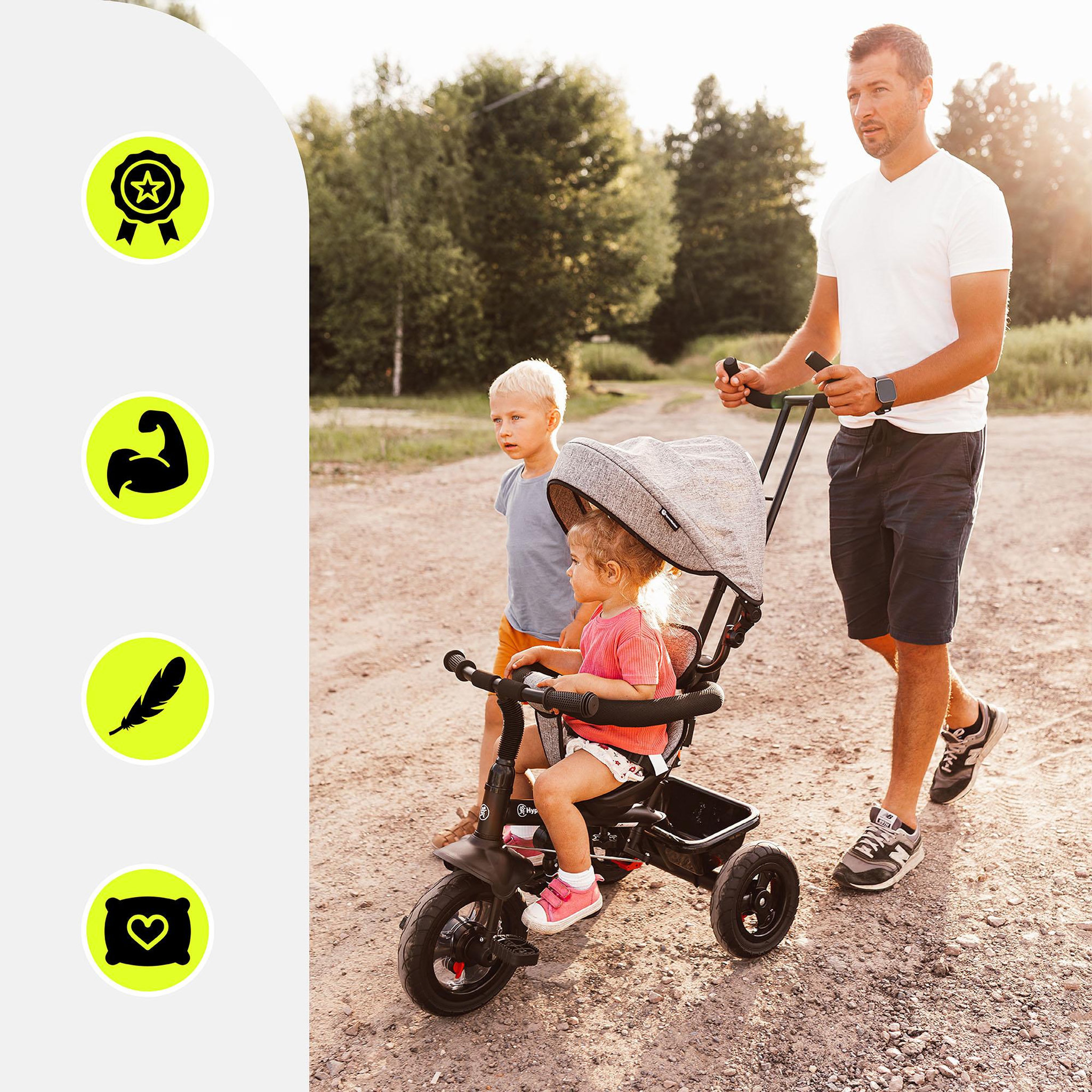 Voir la diapositive 4 : HYPERMOTION Tricycle Evolutif HyperMotion, Tricycle bébé de 1-4 ans, Vélo Enfant Pliable - Siège Réversible