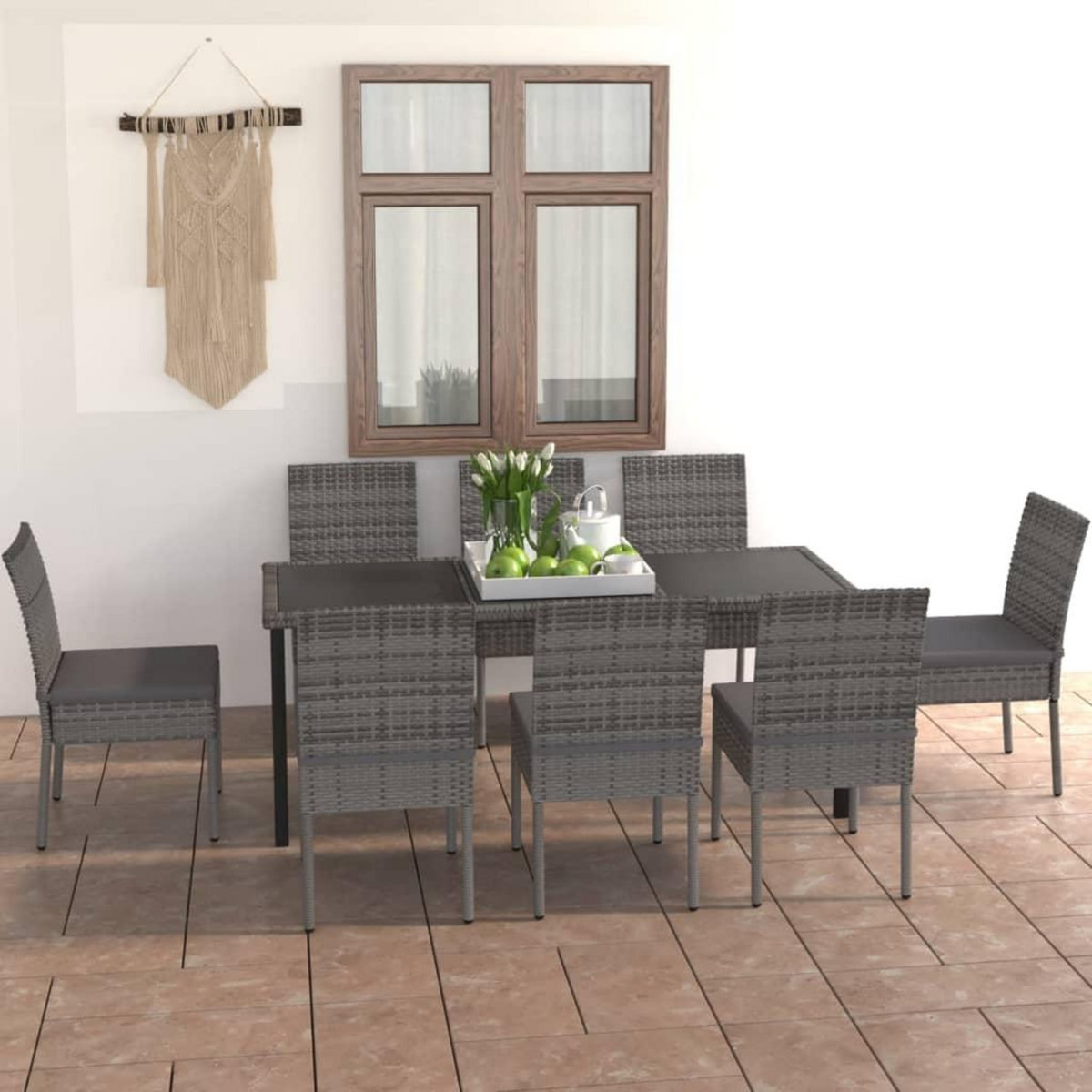 VIDAXL Ensemble a manger de jardin 9 pcs Resine tressee Gris