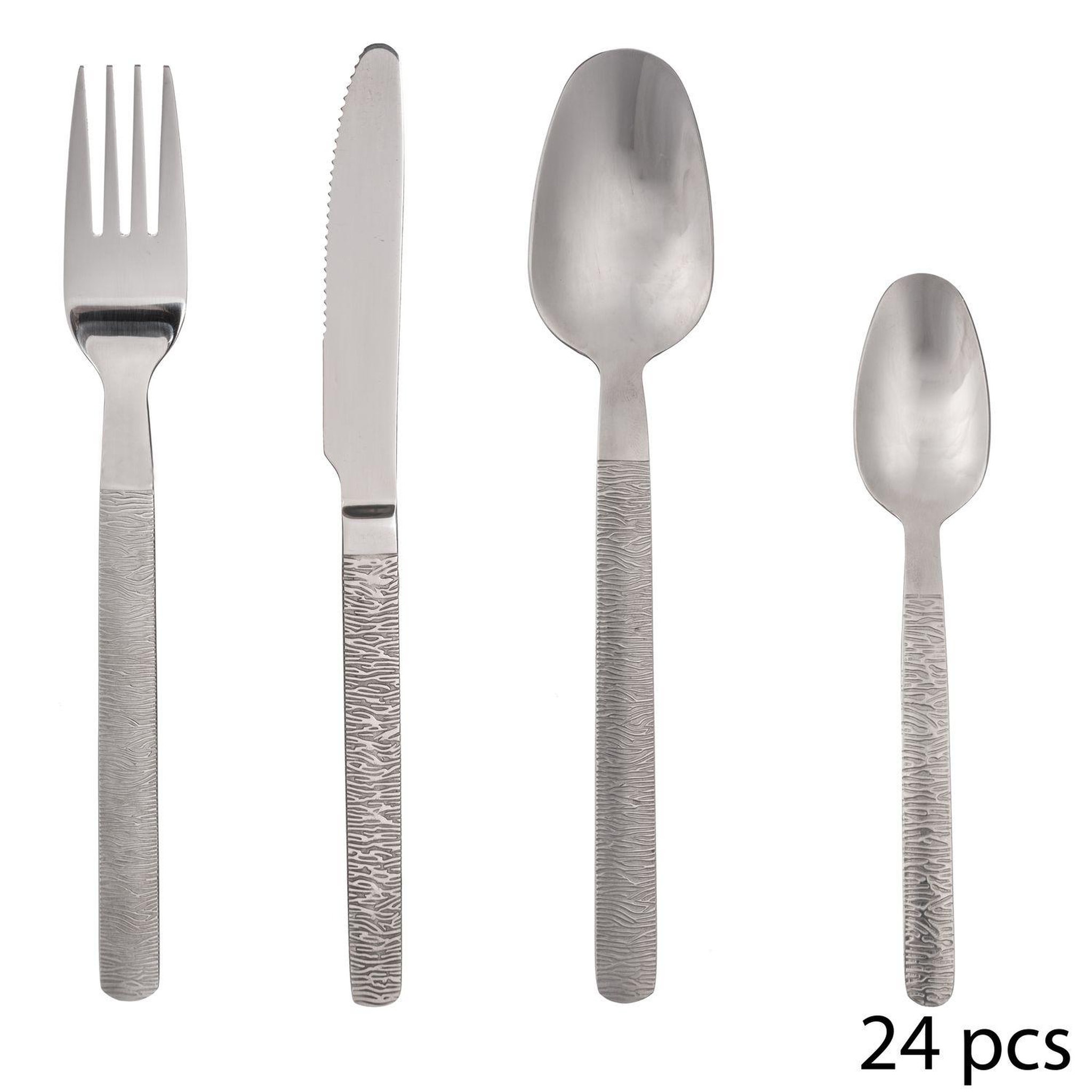 SECRET DE GOURMET Ménagère inox effet mat Jungle - 24 Pièces - Argent