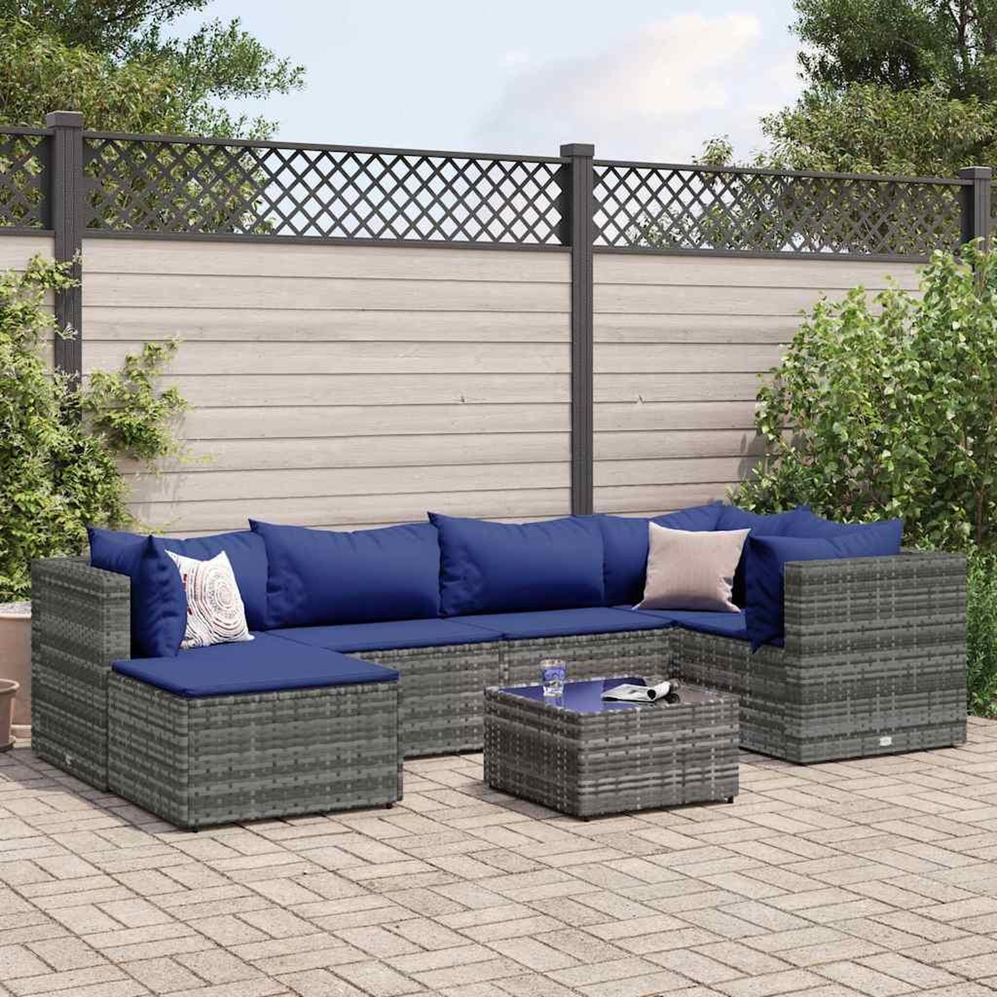 VIDAXL Salon de jardin 7 pcs avec coussins Gris Resine tressee