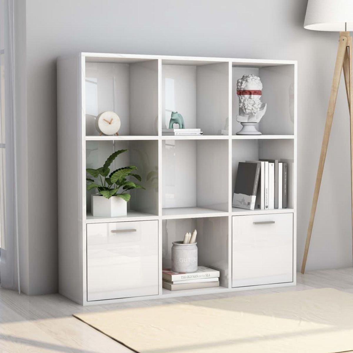 VIDAXL Bibliotheque Blanc brillant 98x30x98 cm Bois d'ingenierie