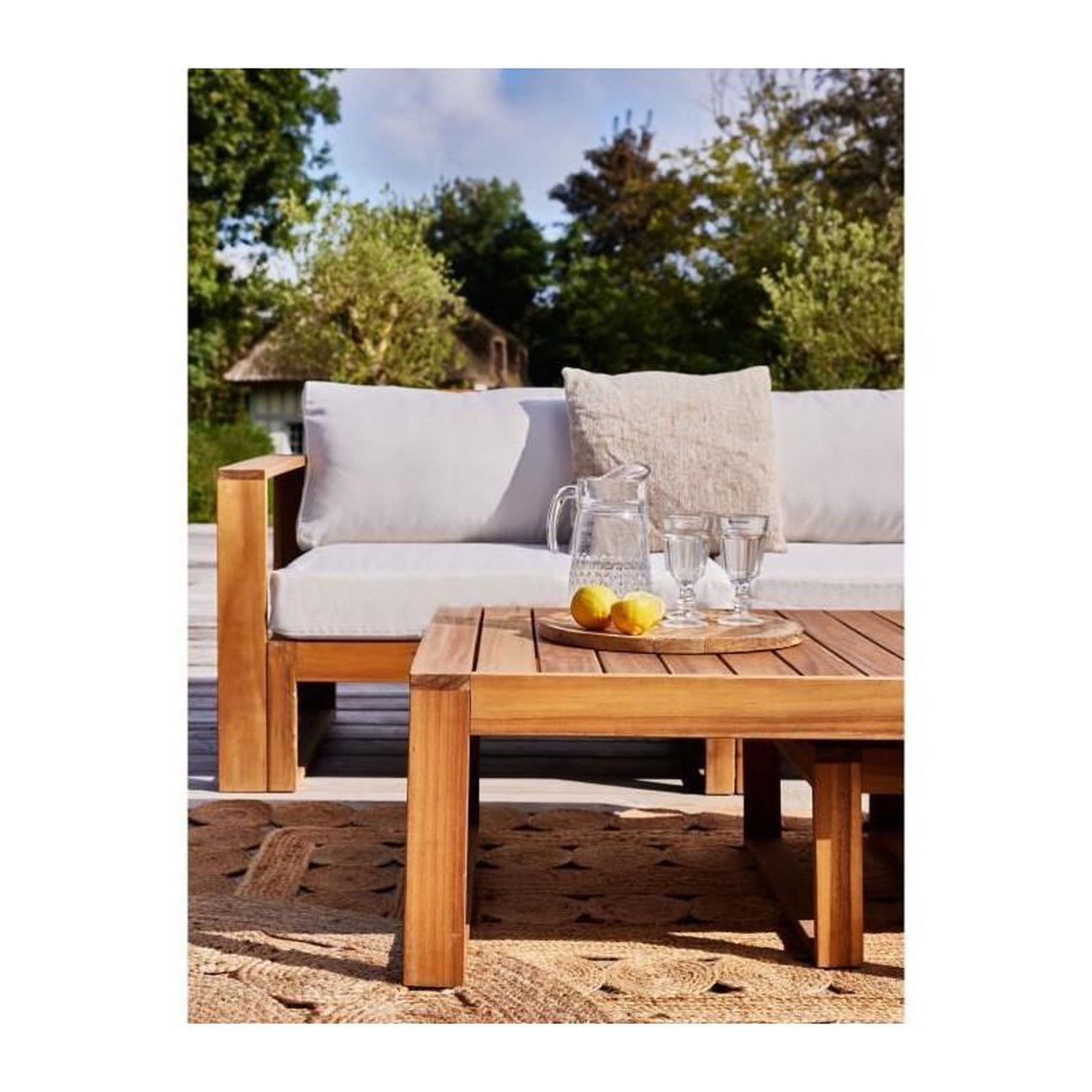 Voir la diapositive 4 : BOCARNEA Salon de jardin d'angle modulable - Bois d'acacia - 5 personnes - LEVATA OTTOMAN - Blanc cassé + Housse