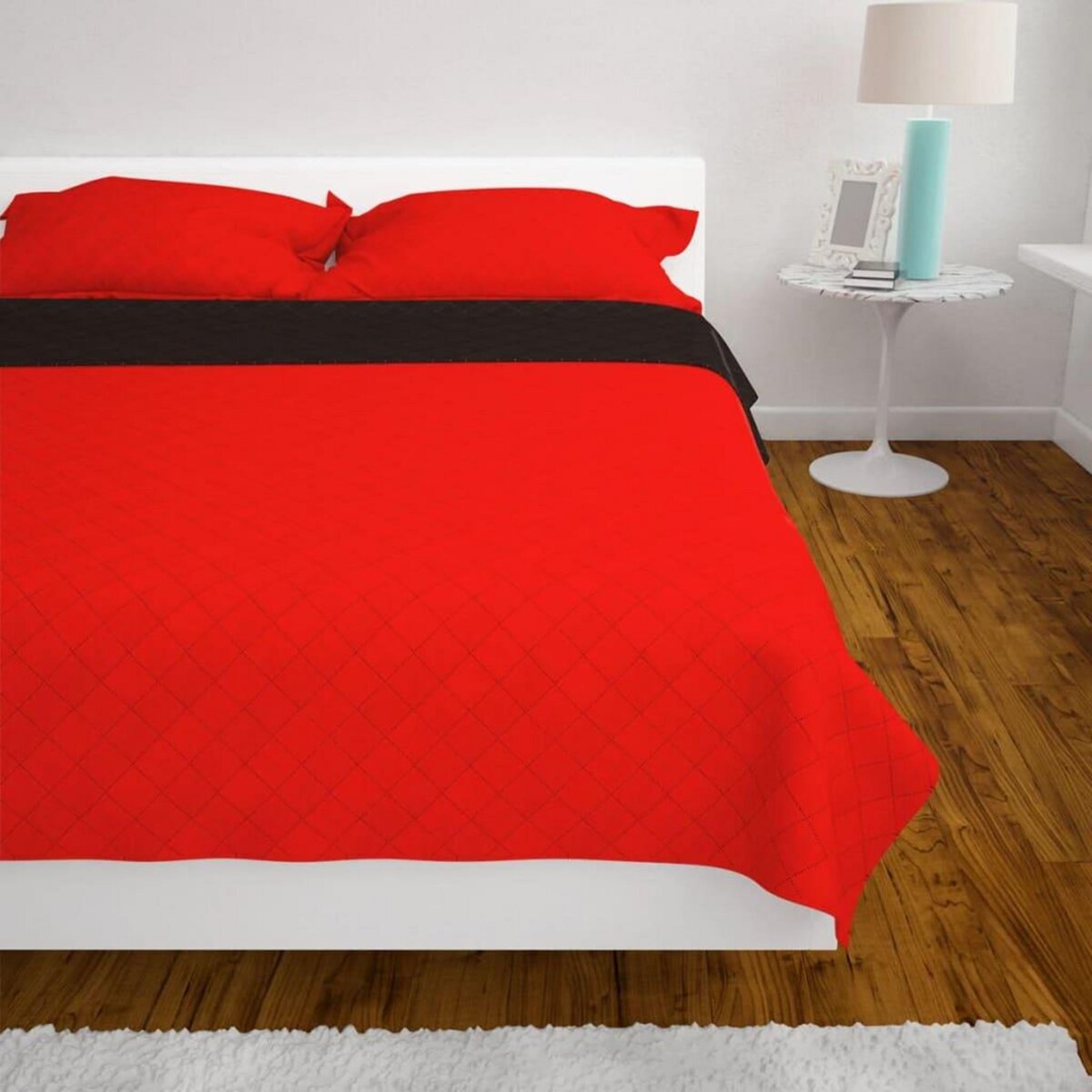 VIDAXL Couvre-lit matelasse double-face Rouge et noir 230x260 cm