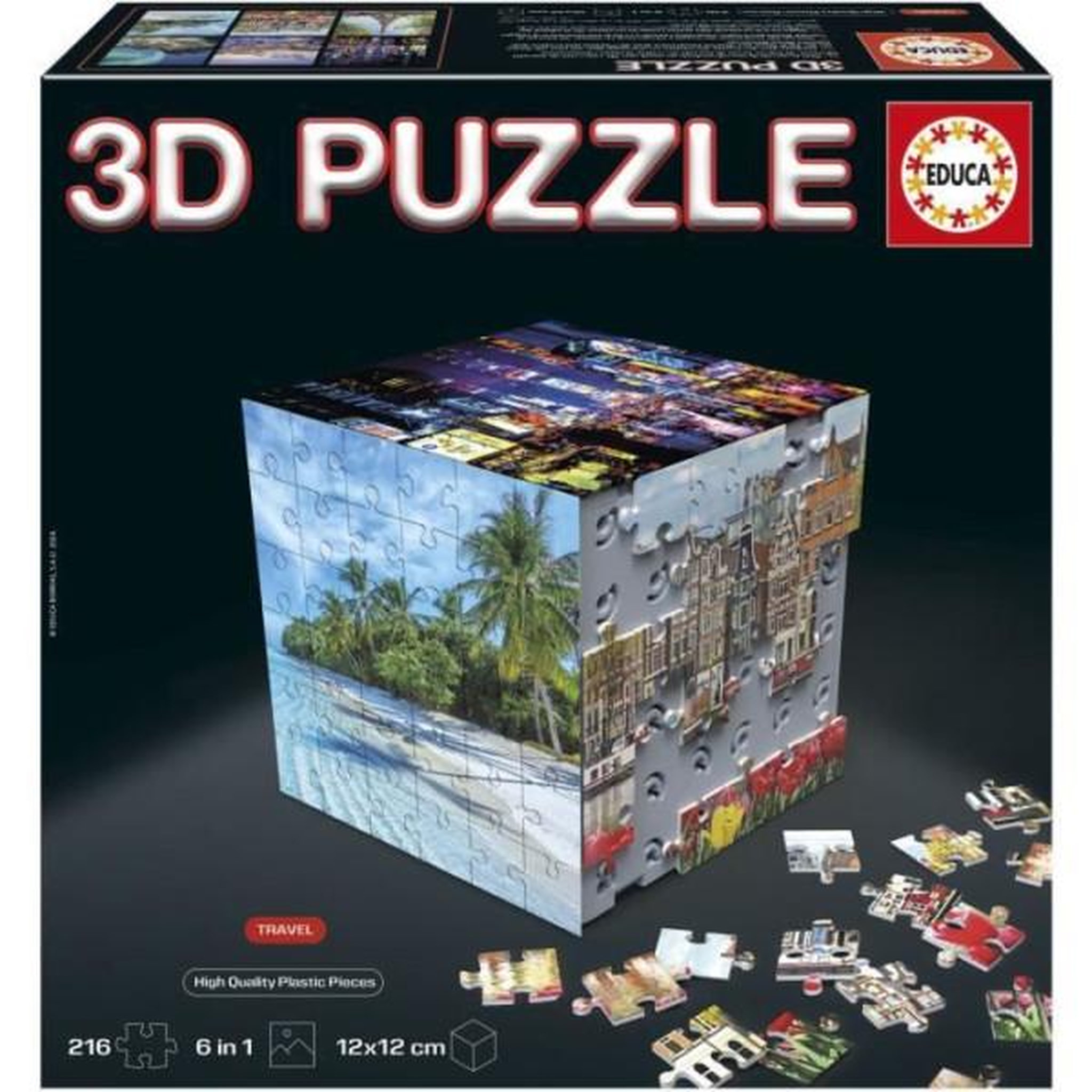 EDUCA Puzzle 3d - educa - cube voyage - 216 pieces - 6 puzzles de 36 pieces - défi ludique 8 ans + (20124)