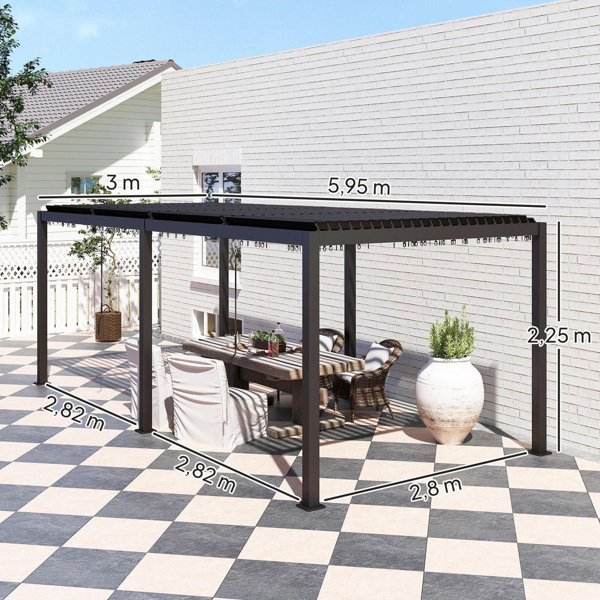 OUTSUNNY Pergola lames orientables 2 zones grande taille dim. 5,95 x 3 x 2,25 m alu. acier époxy anthracite