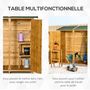 Voir la diapositive 4 : OUTSUNNY Abri de jardin armoire de jardin remise pour outils sur pied dim. 140L x 75l x 157H cm 2 étagères 2 portes toit bitumé étanche bois sapin pré-huilé
