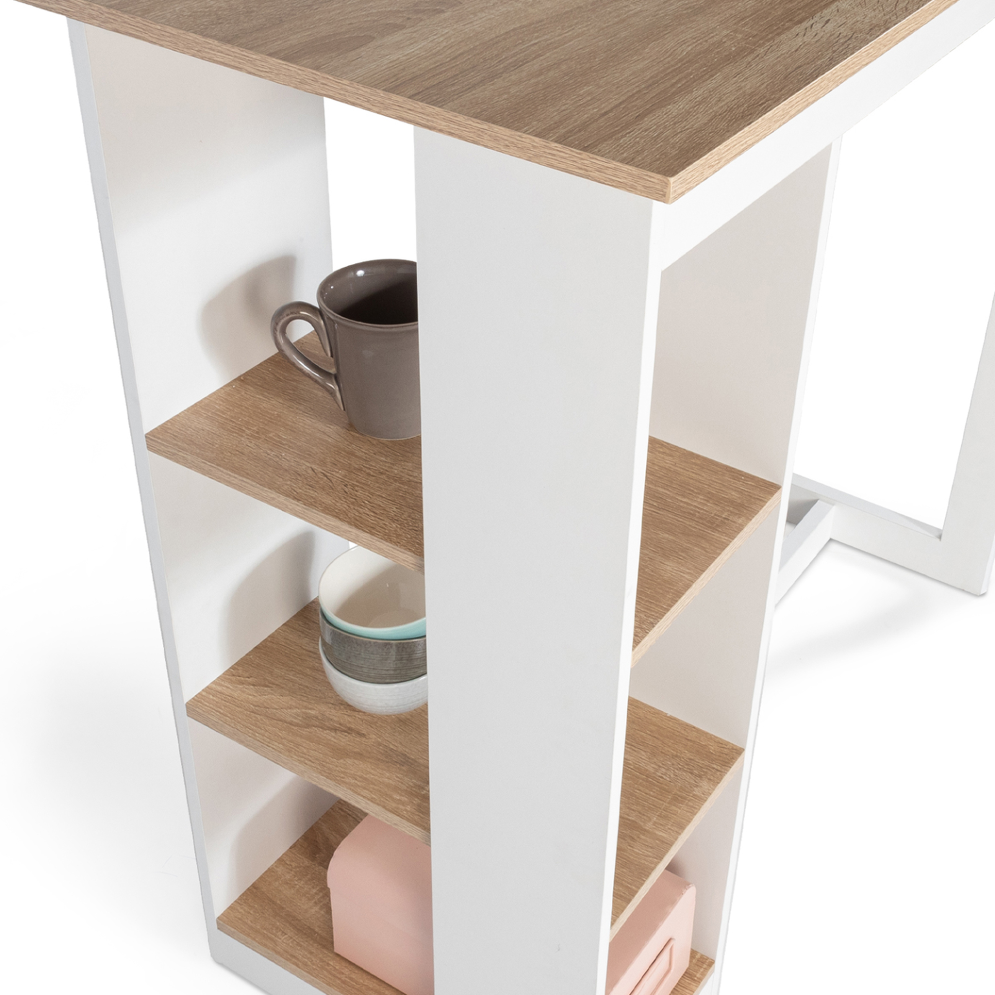 Voir la diapositive 4 : ID MARKET Table de bar barth 2 à 4 personnes ajourée bois blanc et plateau façon hêtre