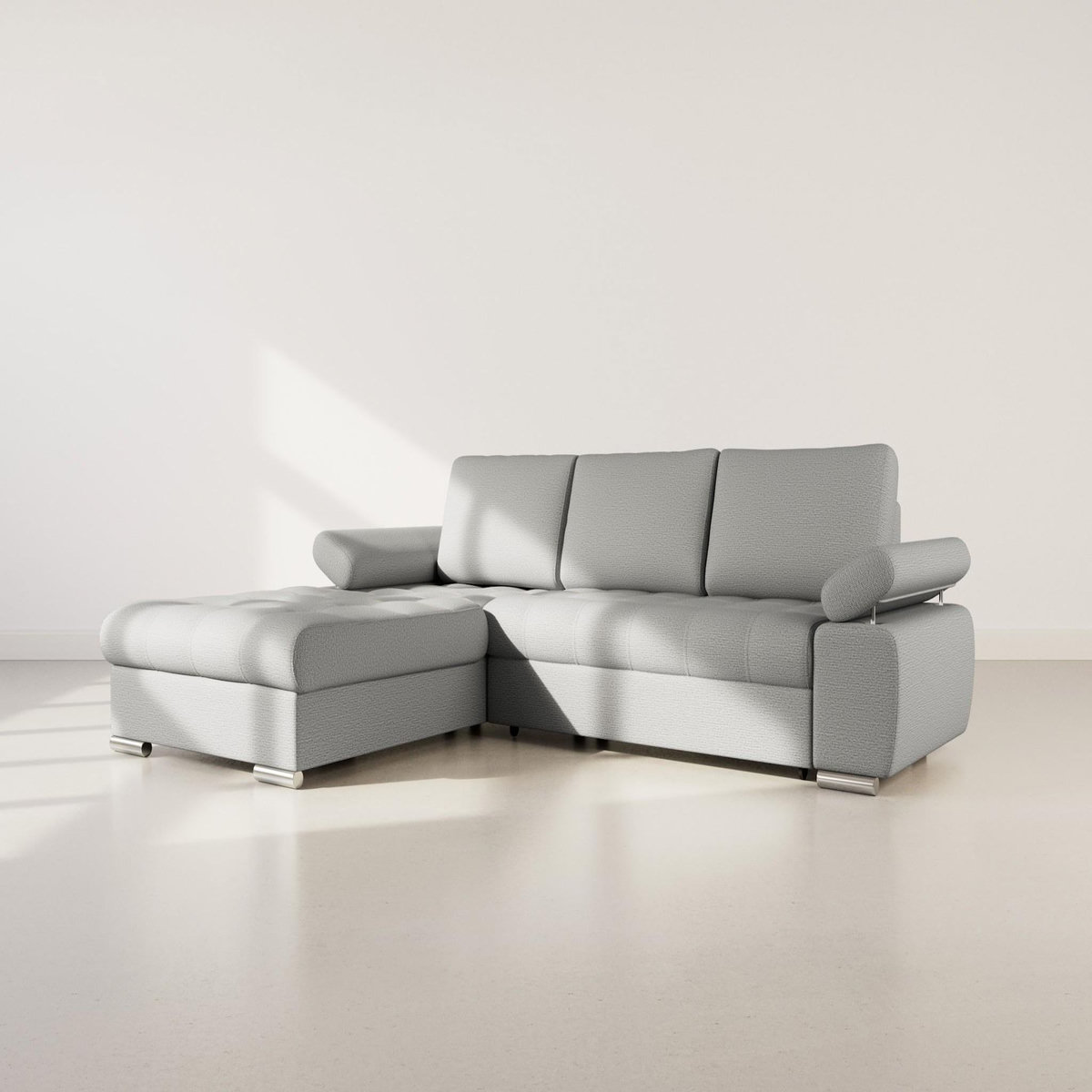 BEST MOBILIER Bianca - canapé d'angle gauche 4 places convertible avec coffre en tissu texturé