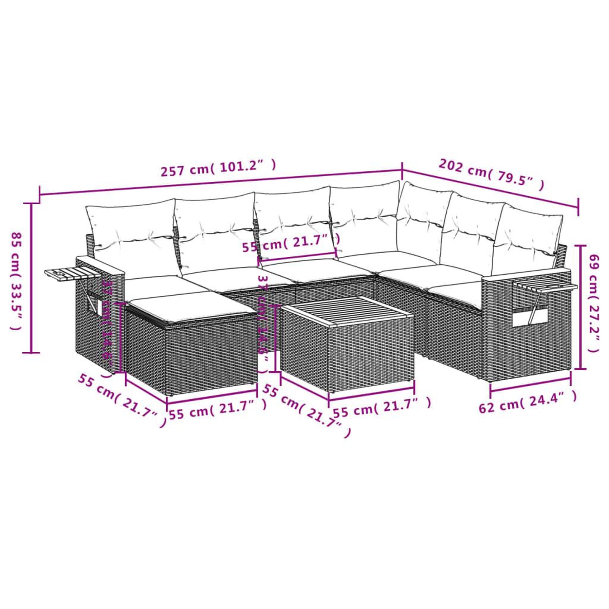 Voir la diapositive 3 : VIDAXL Salon de jardin 8 pcs avec coussins gris resine tressee
