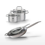 ELO Lot de 2 Poêles 32/24cm Elo Relief Solution et 2 Faitouts 16/12cm