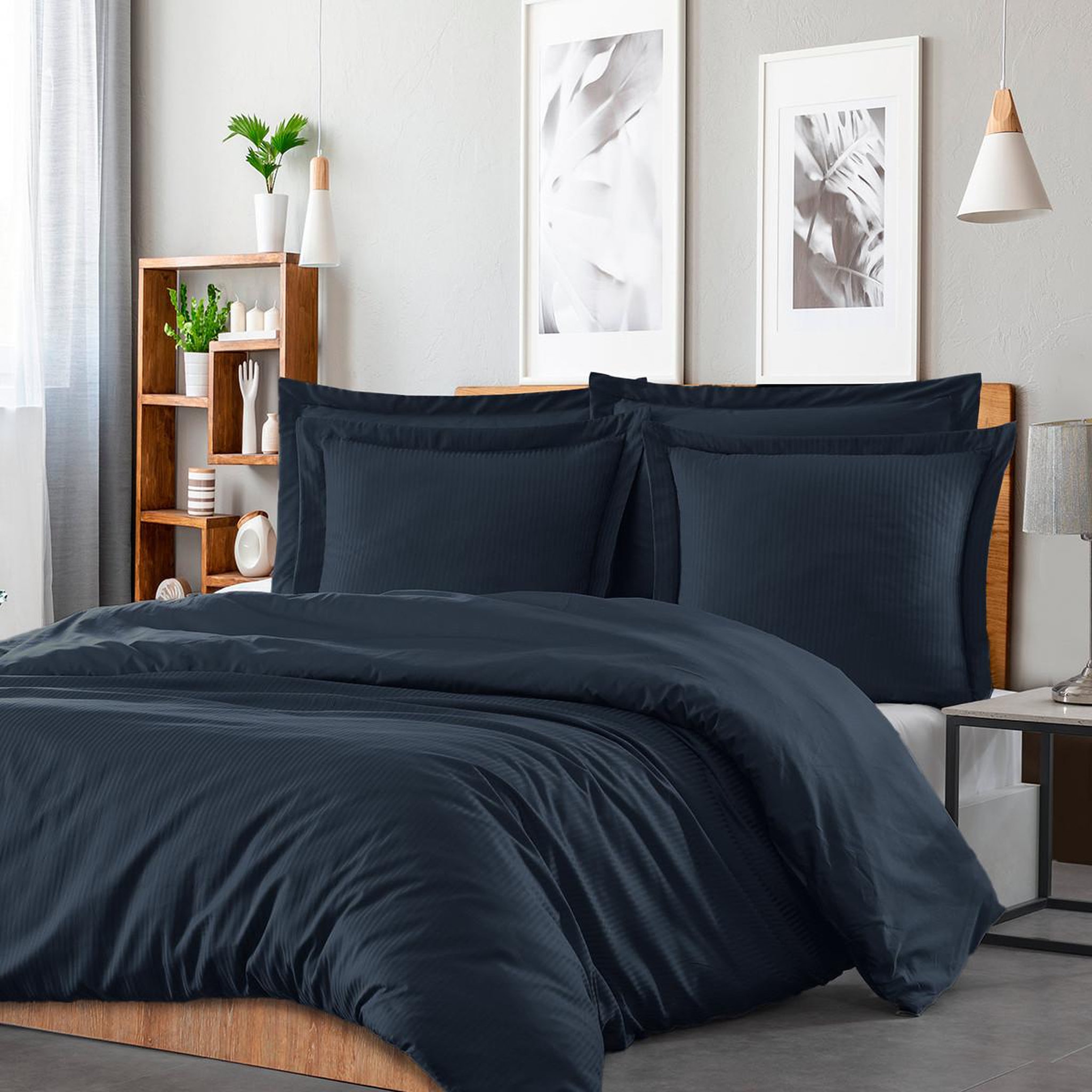 Voir la diapositive 2 : Sensei Maison Housse de couette rayée réversible satin de coton VERSALUXE