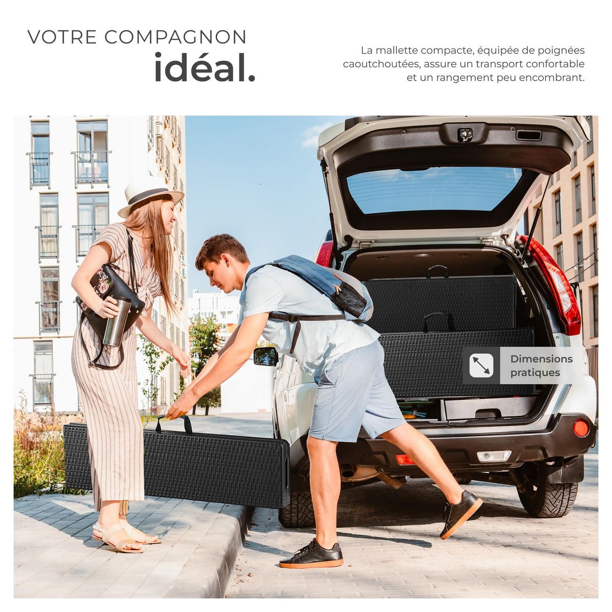 tectake Ensemble de table de camping pliable noir-aspect rotin