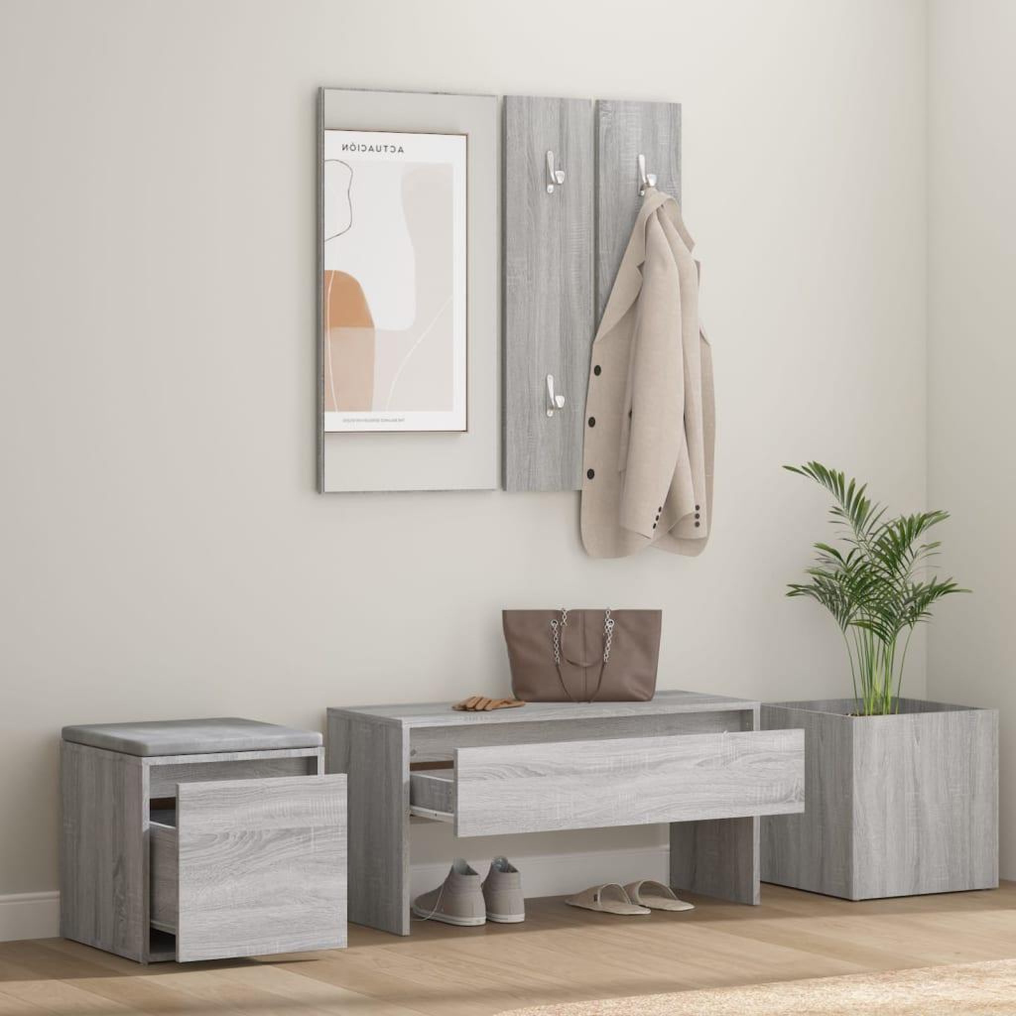 Voir la diapositive 3 : VIDAXL Ensemble de meubles de couloir Sonoma gris Bois d'ingenierie