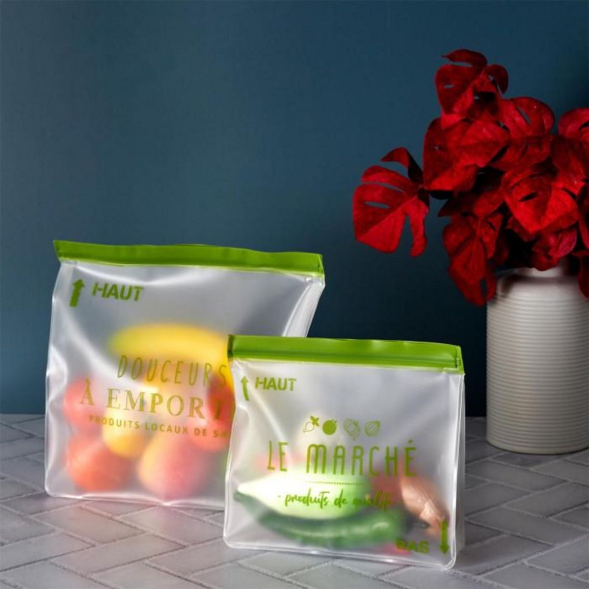 Paris Prix Lot de 2 Sacs de Conservation  Green  28cm Vert