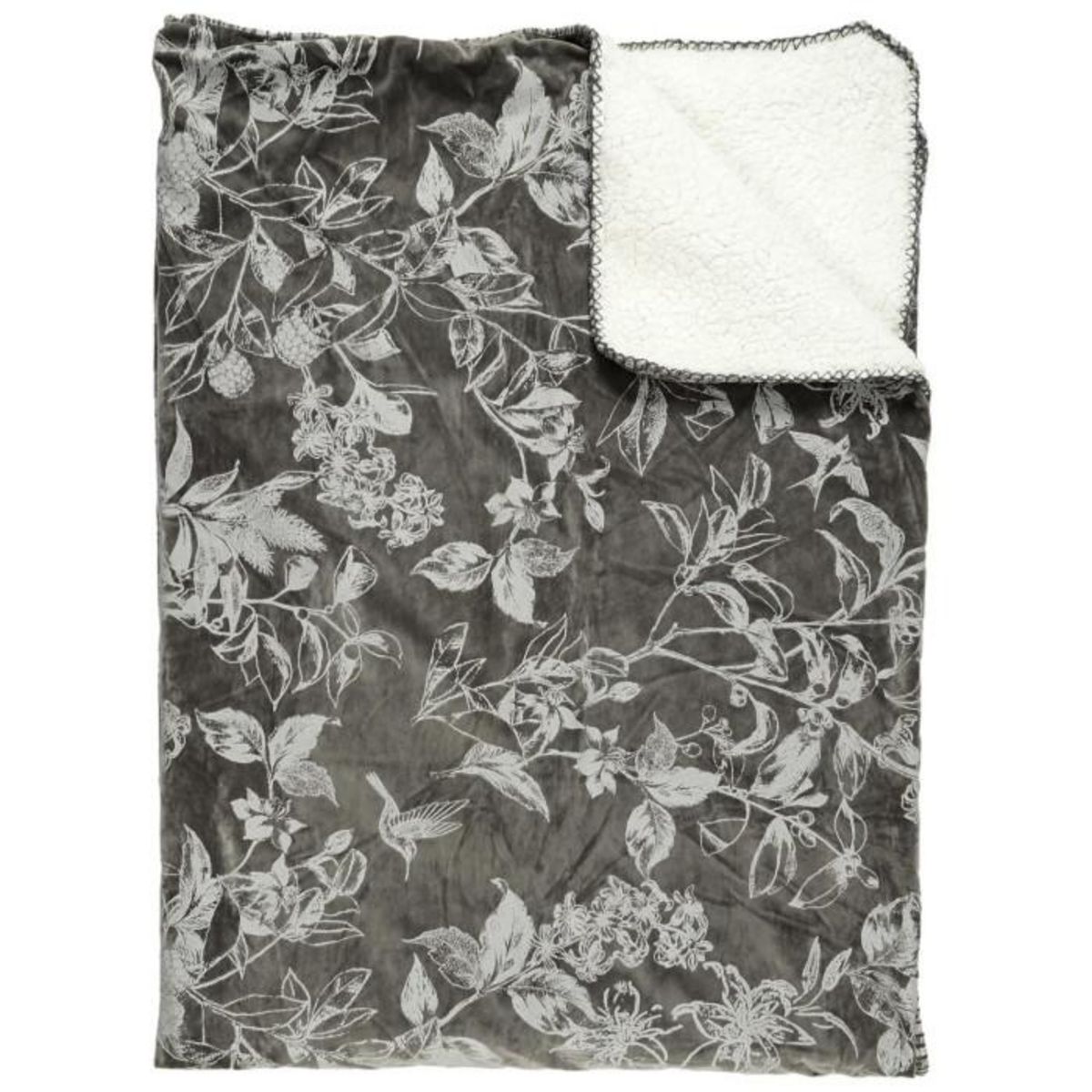 Paris Prix Plaid Velours Imprimé  Végétal  120x150cm Gris