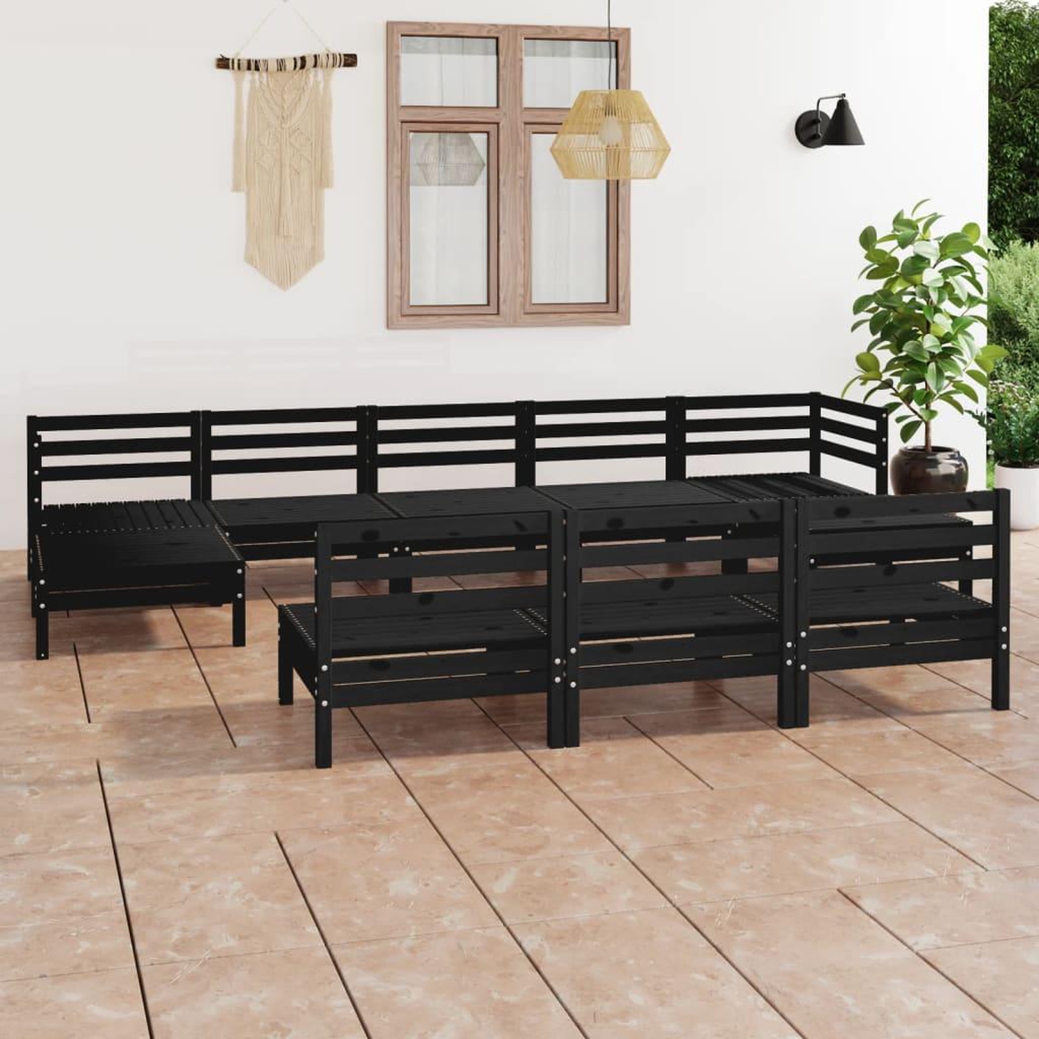 Voir la diapositive 1 : VIDAXL Salon de jardin 10 pcs Noir Bois de pin massif