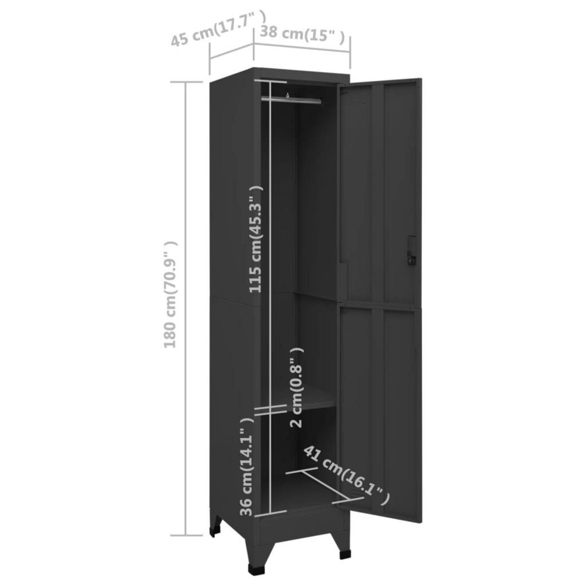 VIDAXL Armoire a casiers Anthracite 38x45x180 cm Acier
