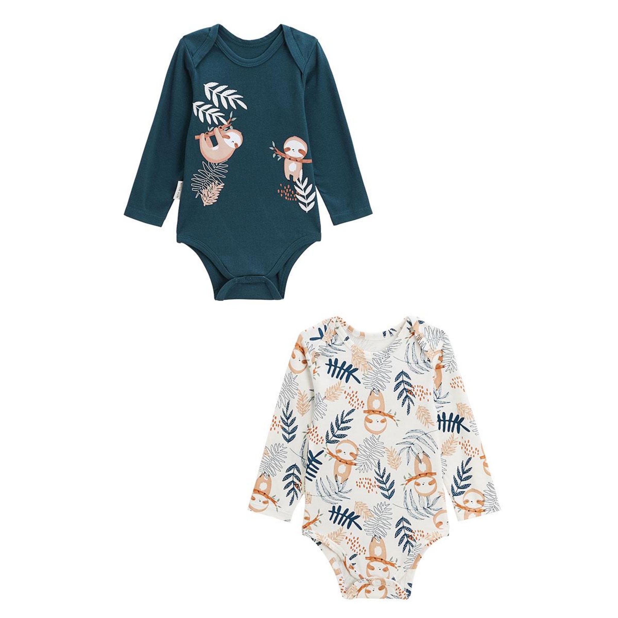 Lot De 2 Bodies Bébé Manches Longues - Imprimé Paresseux, 100% Coton Doux - Taille 0-3 Mois