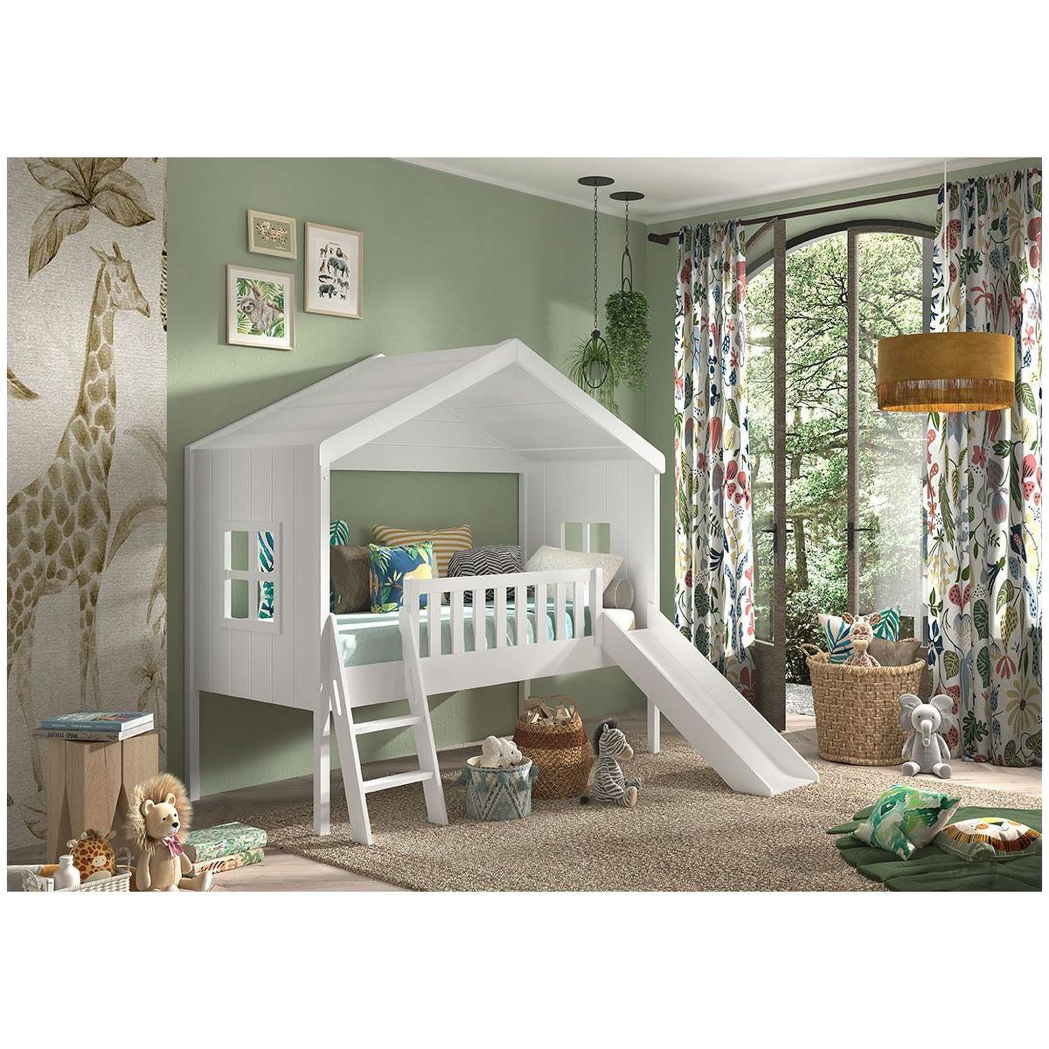 Voir la diapositive 3 : Paris Prix Lit cabane & toboggan enfant  housebed  90x200cm blanc