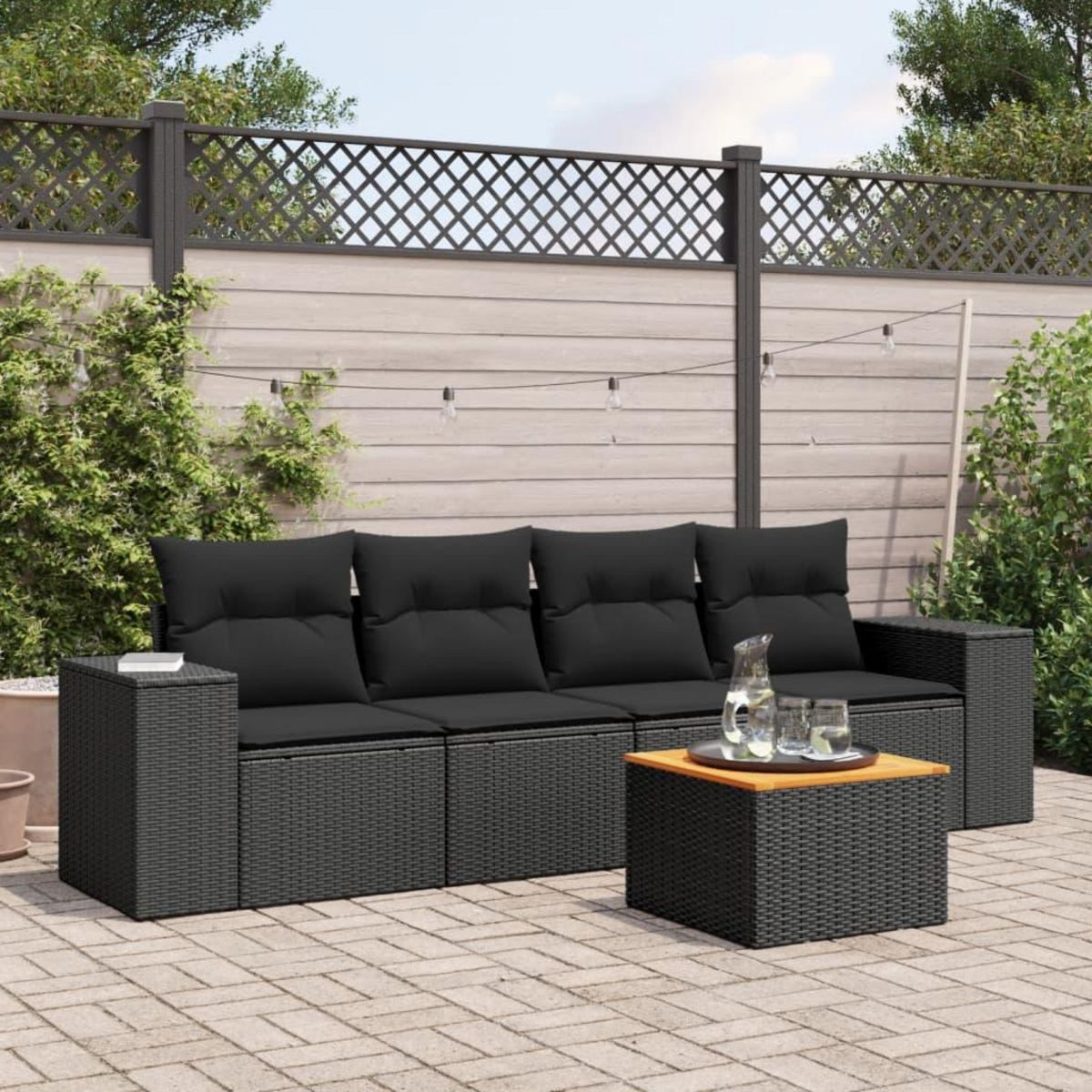 VIDAXL Salon de jardin 5 pcs avec coussins noir resine tressee