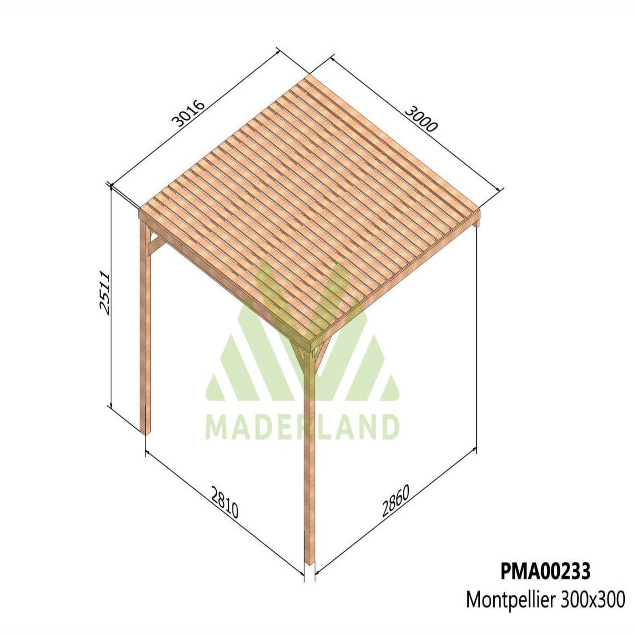 Voir la diapositive 3 : JARDIDECO Pergola adossée en bois montpellier 300 x 300 cm - maderland