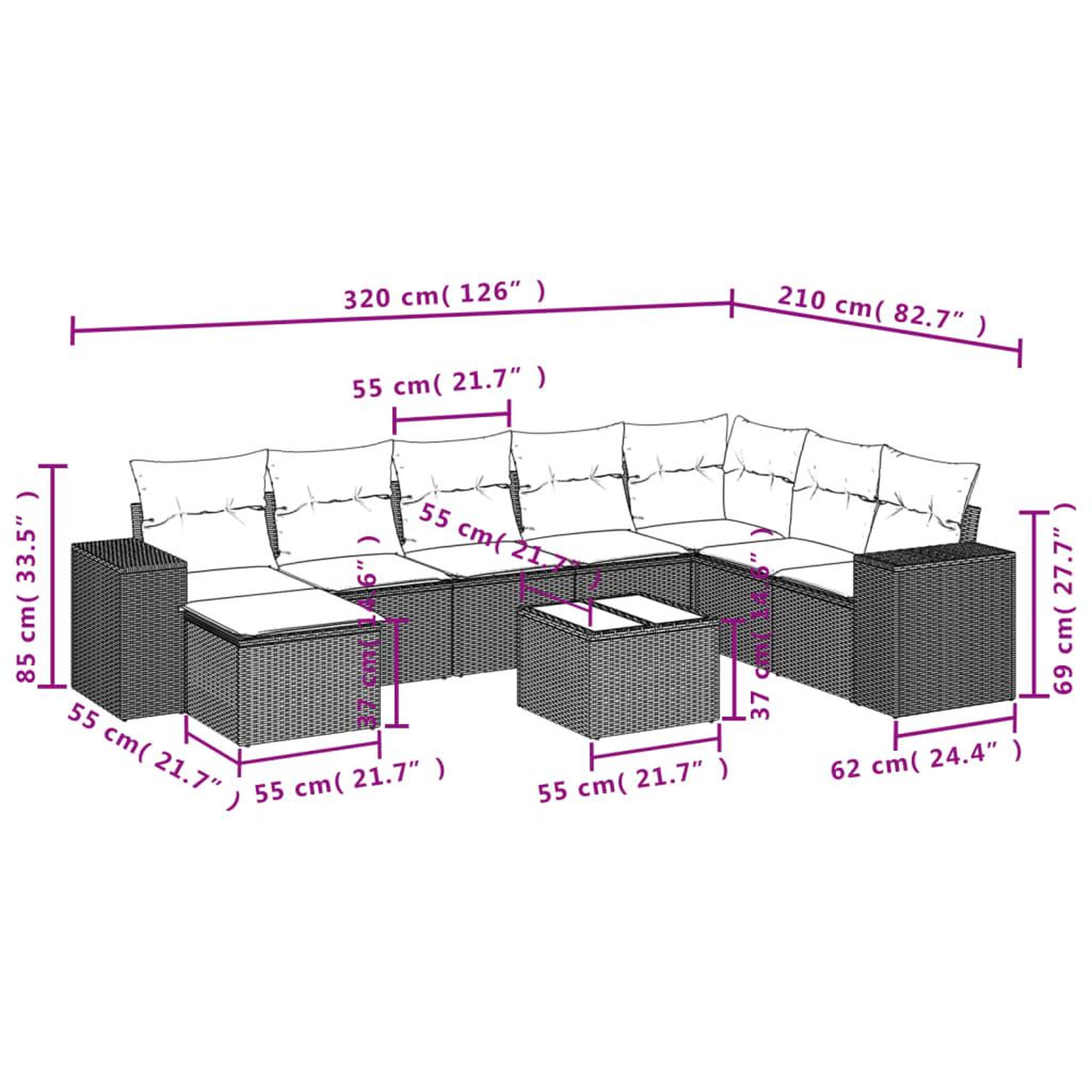 Voir la diapositive 6 : VIDAXL Salon de jardin avec coussins 9 pcs beige resine tressee