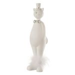 Paris Prix Statuette Déco  Chat avec Chapeau  33cm Blanc & Argent