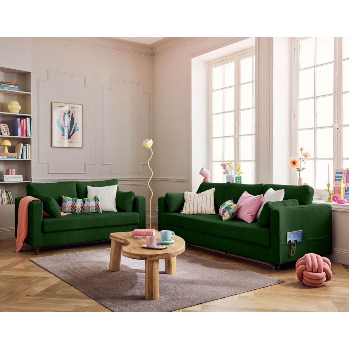 LISA DESIGN Anna - canapé droit 2 places avec poche en velours - pieds en bois