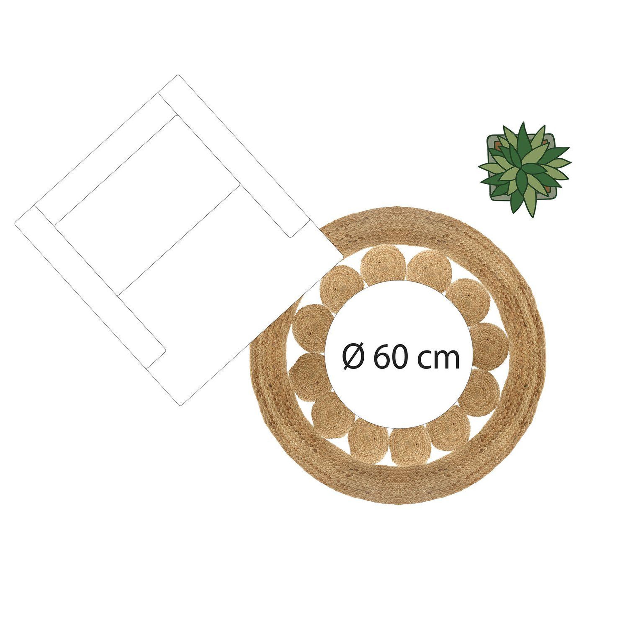 Voir la diapositive 6 : ATMOSPHERA Tapis ajouré en jute esra grand modèle diam. 120cm - beige