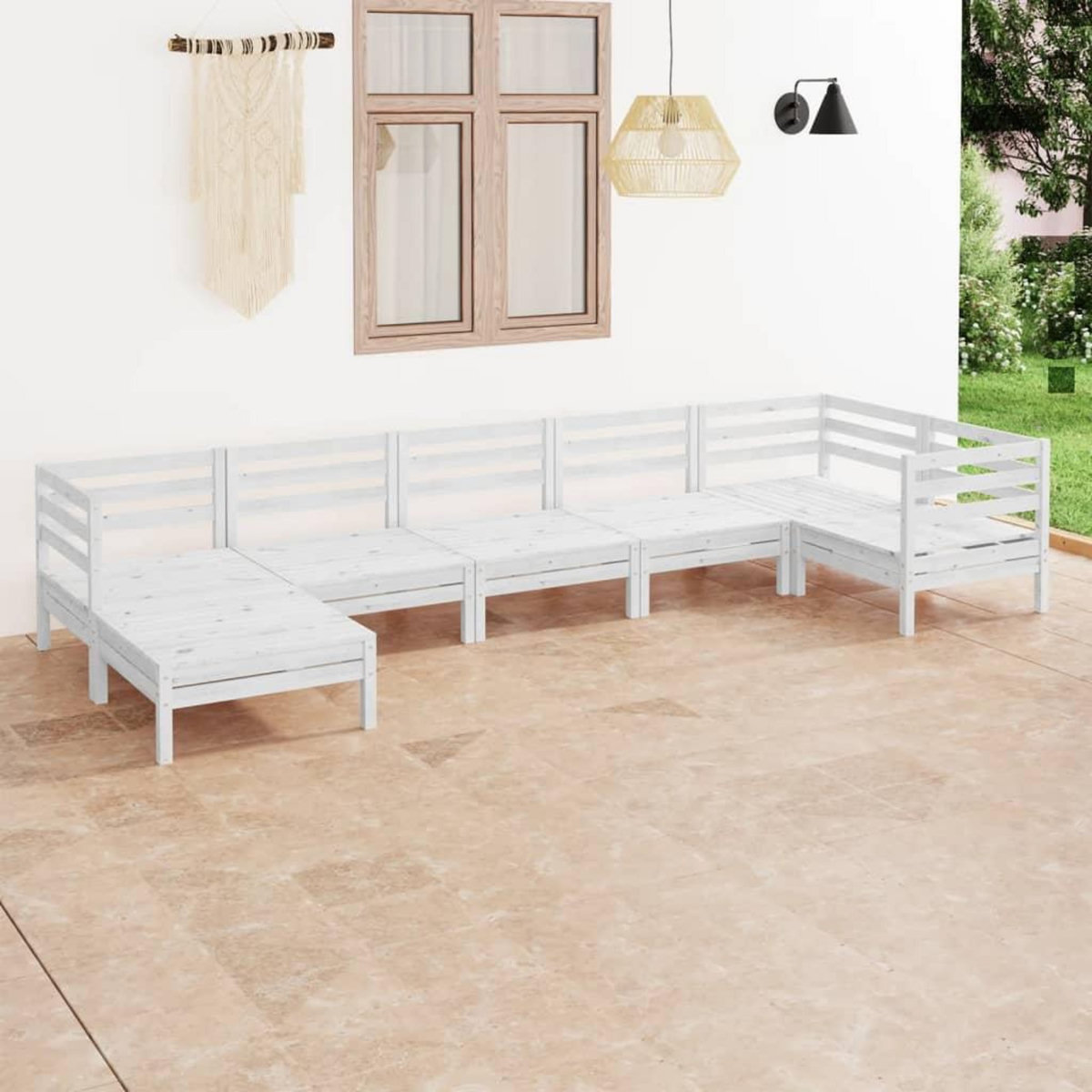 VIDAXL Salon de jardin 7 pcs Bois de pin massif Blanc
