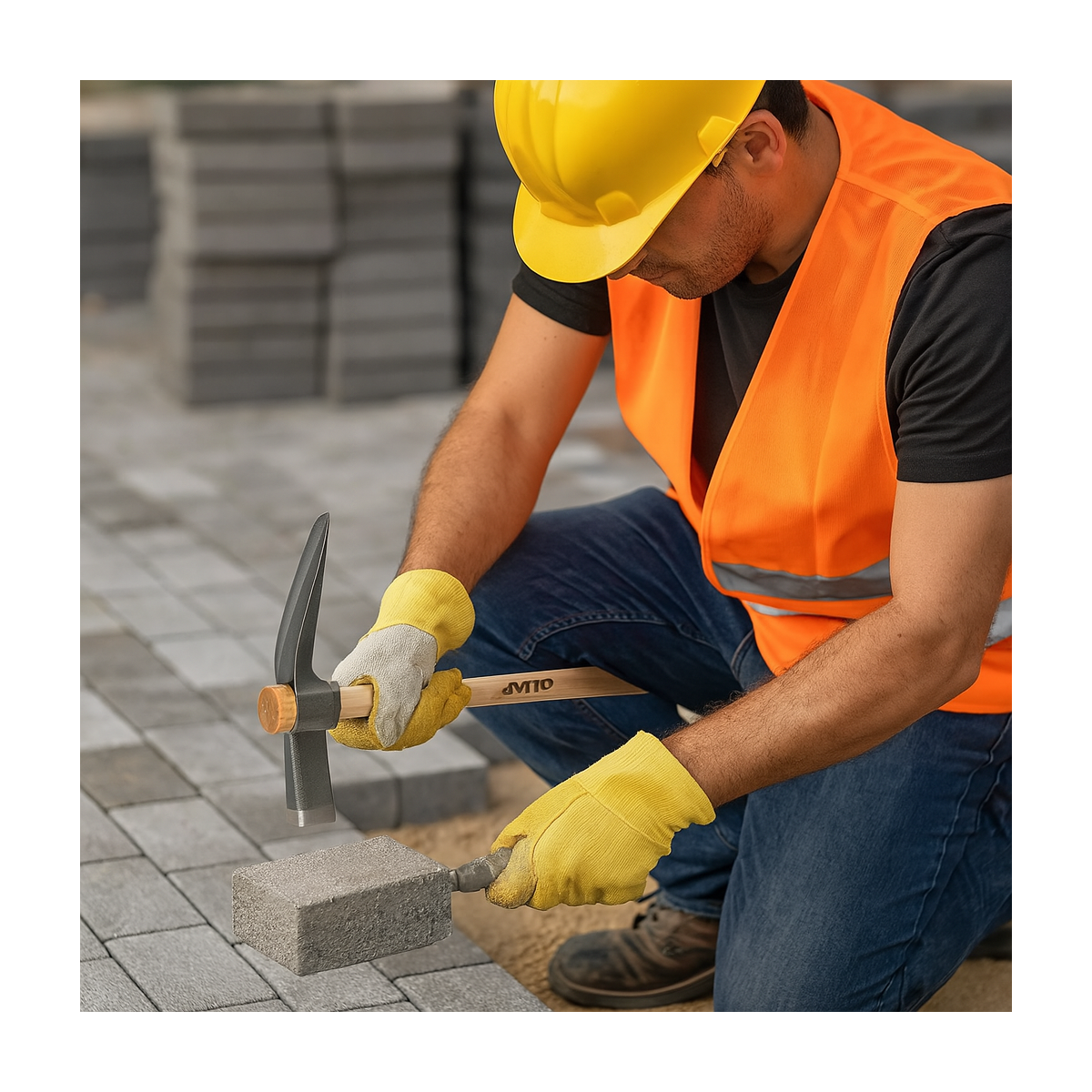 VITO Marteau de Paveur Acier Trempé & Manche Bois Marteau de Maçon pour la pose de pavés et bordures VITO