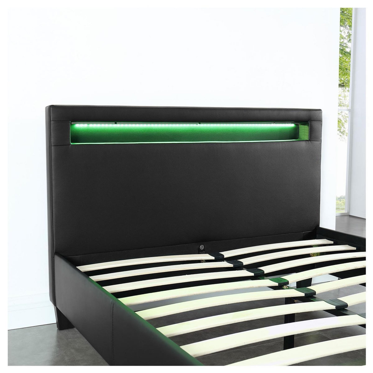 IDIMEX Lit LED simple MIIRANDO 120x190 cm, avec sommier, revêtement synthétique