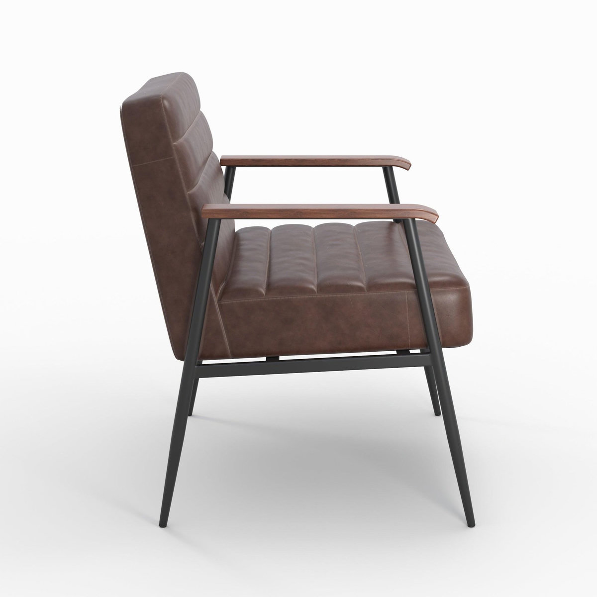 MAISON PAVANE Fauteuil en cuir de buffle marron et métal noir-Hugues
