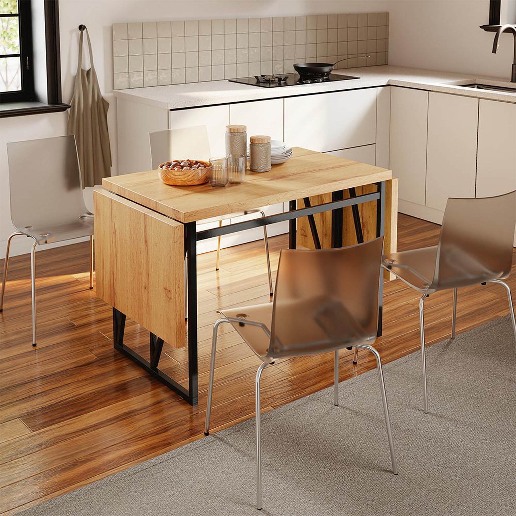 Voir la diapositive 5 : SOBUY Table murale escamotable Chêne clair 200x96x76 cm FWT113-N