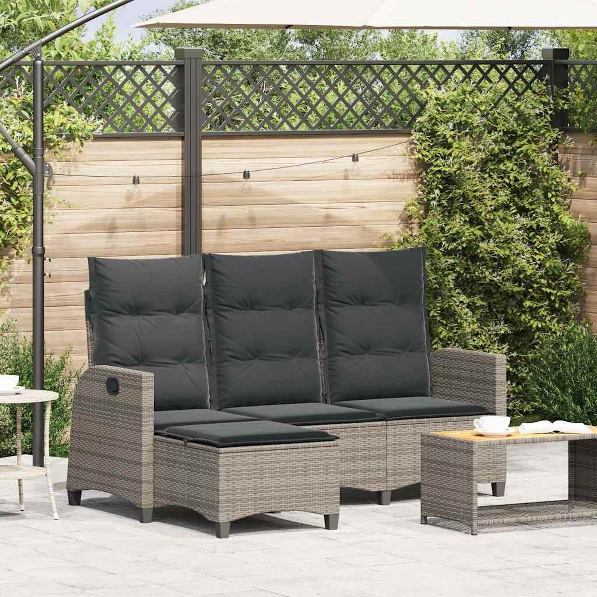 VIDAXL Canape de jardin inclinable coussins forme de L gris polyrotin