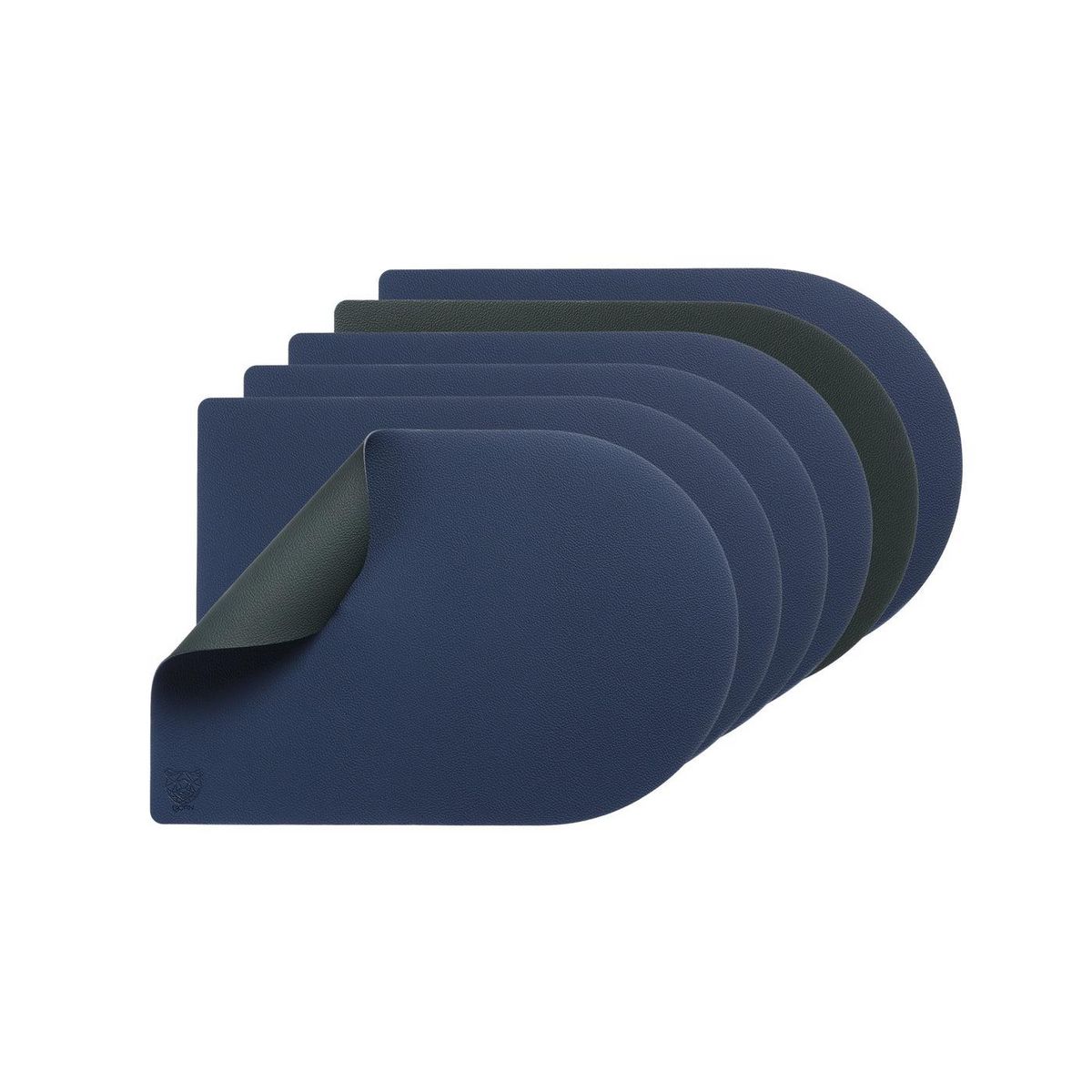 BJORN Set de table rectangovale réversible - 6 pièces - Cuir recyclé bleu nuit et gris anthracite