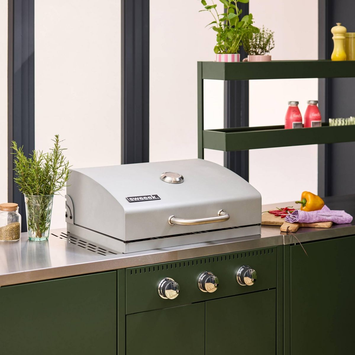 SWEEEK Cuisine extérieure Naxos 6 modules acier inoxydable avec barbecue gaz