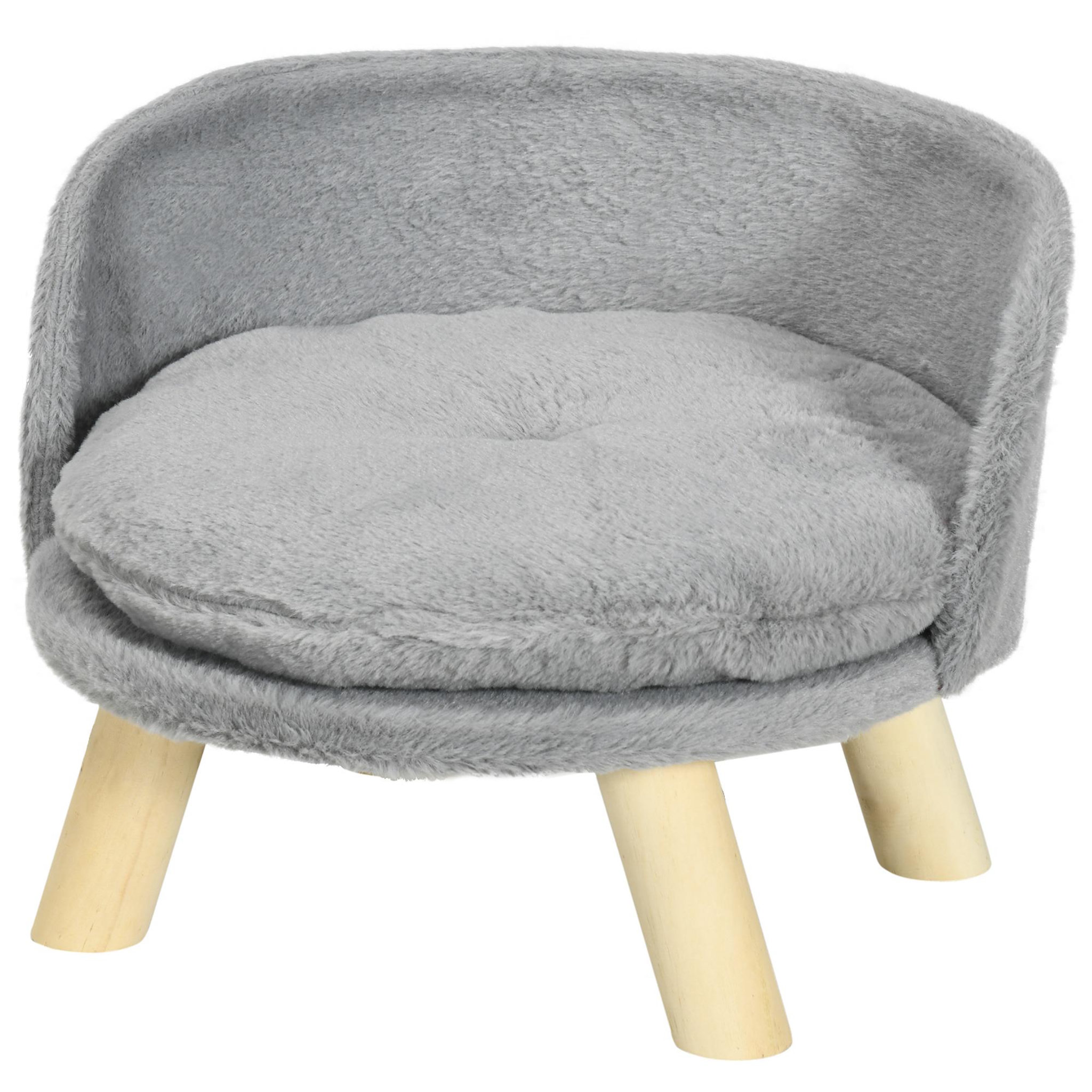 PAWHUT Canapé lit panier pour chien design scandinave coussin moelleux amovible pieds en bois ø 40,5 x 33h cm gris