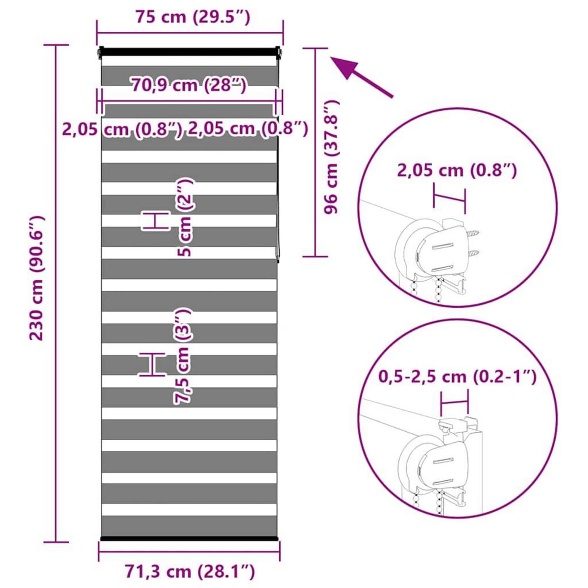 VIDAXL Store zebre marron sable largeur du tissu 70,9 cm polyester