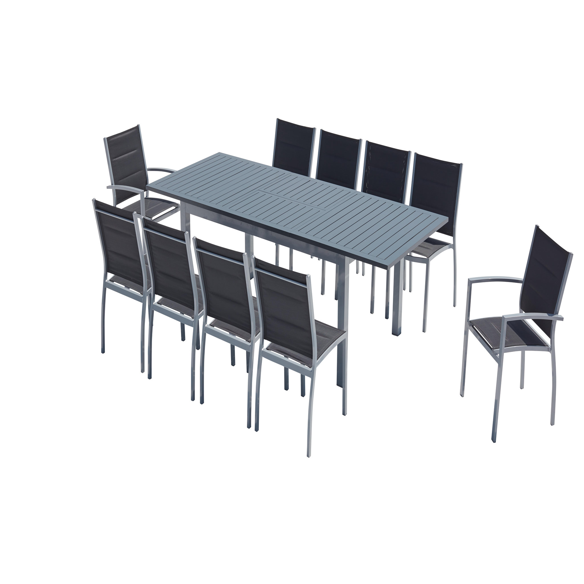 CONCEPT USINE Table de jardin extensible et 10 chaises alu-toile PVC gris AREZZO